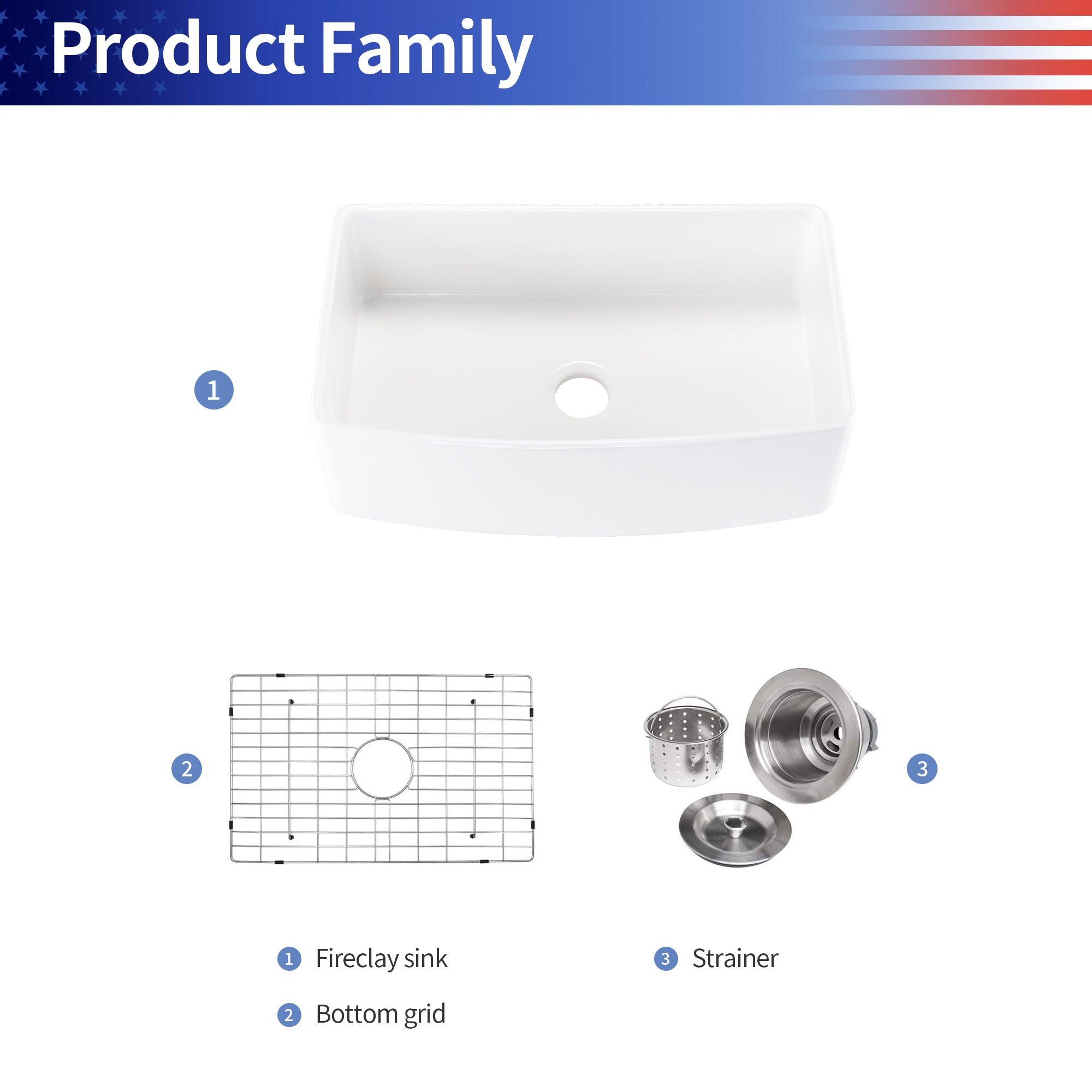 Fireclay Farmhouse Arch Edge Apron Front Single Bowl Kitchen Sink RX-FS01