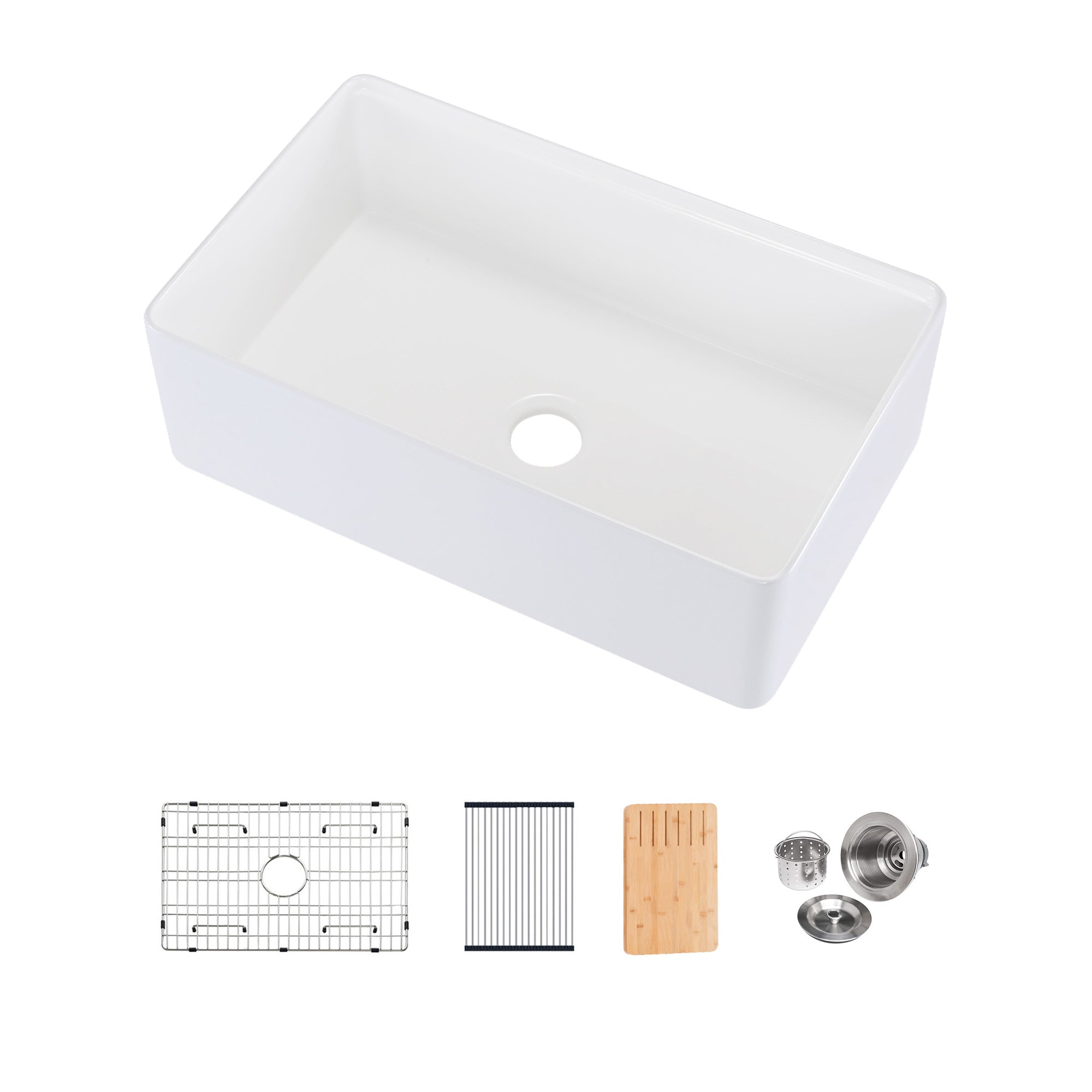 Évier de cuisine de style campagnard avec station de travail en argile réfractaire et accessoires RX-FS03
