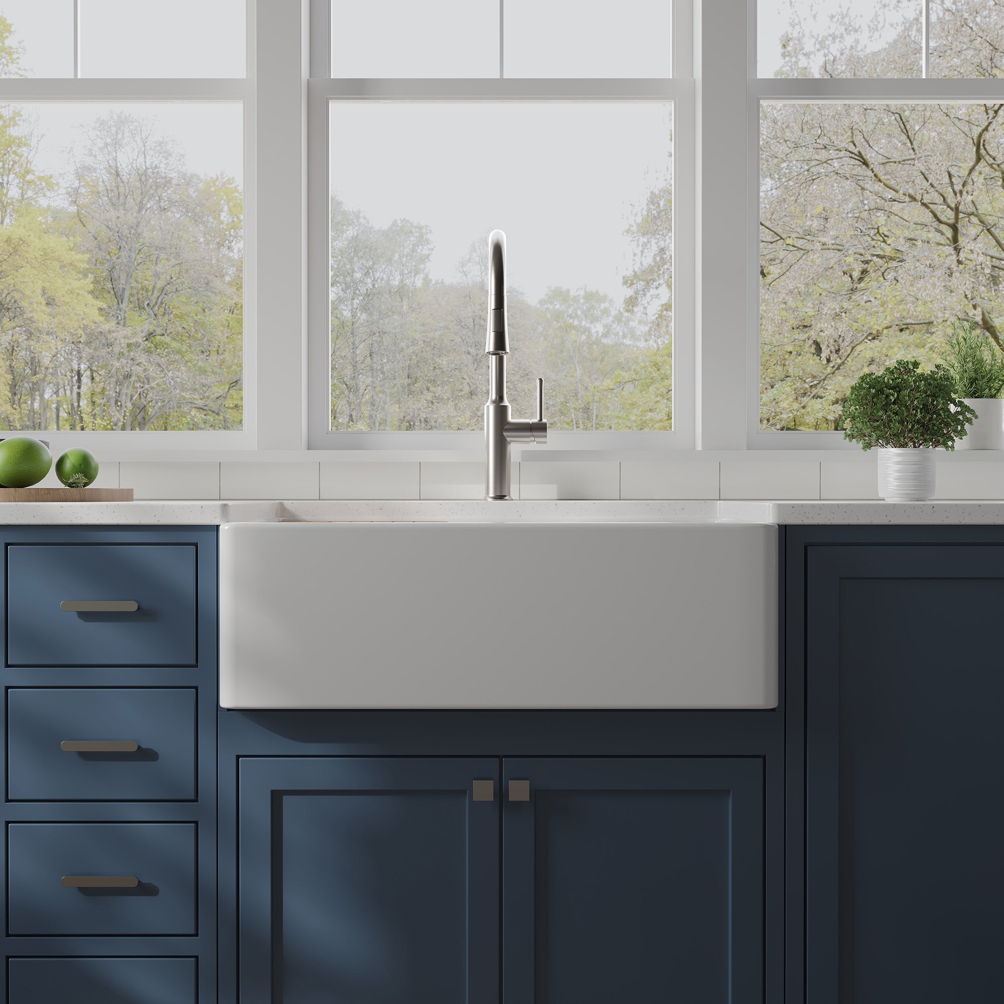 Évier de cuisine de style campagnard avec station de travail en argile réfractaire et accessoires RX-FS03