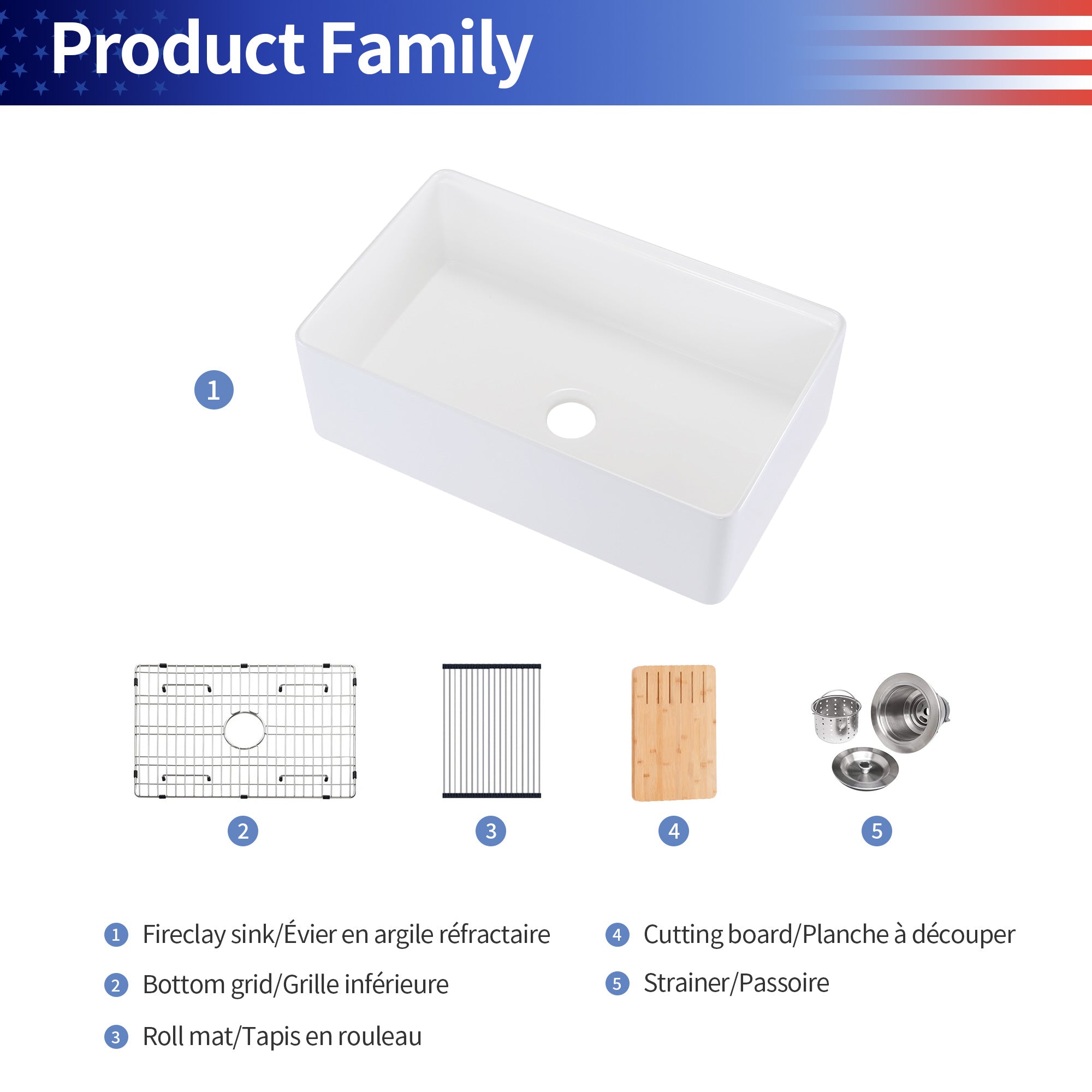 Fireclay Farmhouse Workstation Kitchen Sink with Accessories