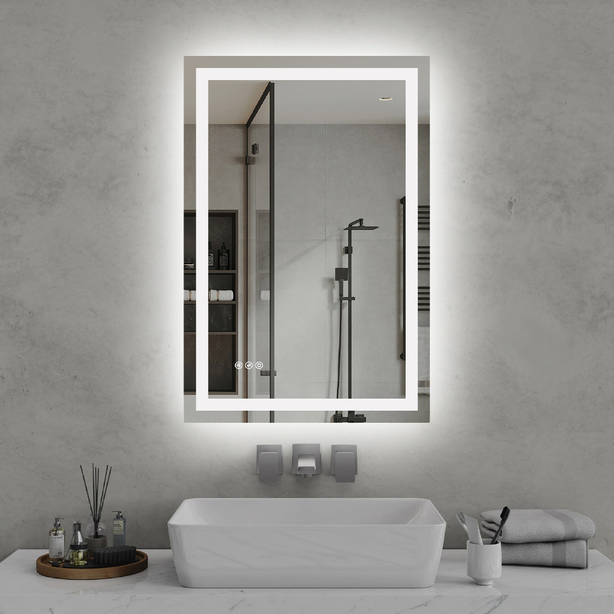 RAINLEX Front and Backlit LED Bathroom Mirror with Anti-Fog, 3 Color Temperatures