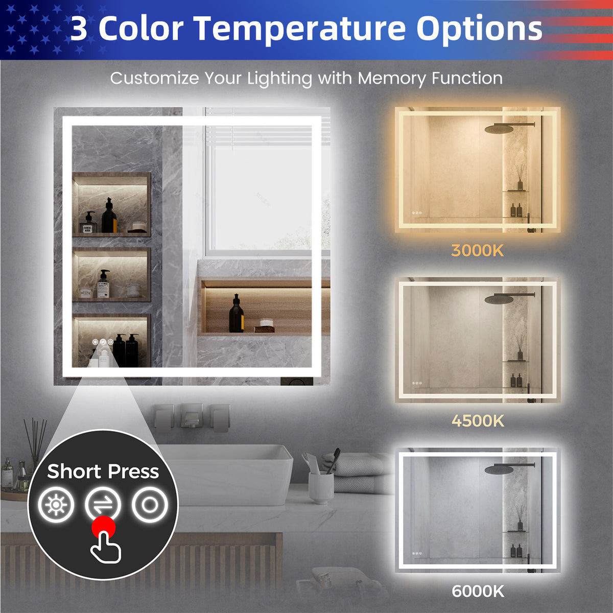 RAINLEX Large Front and Backlit LED Bathroom Mirror for Double Vanity with Anti-Fog