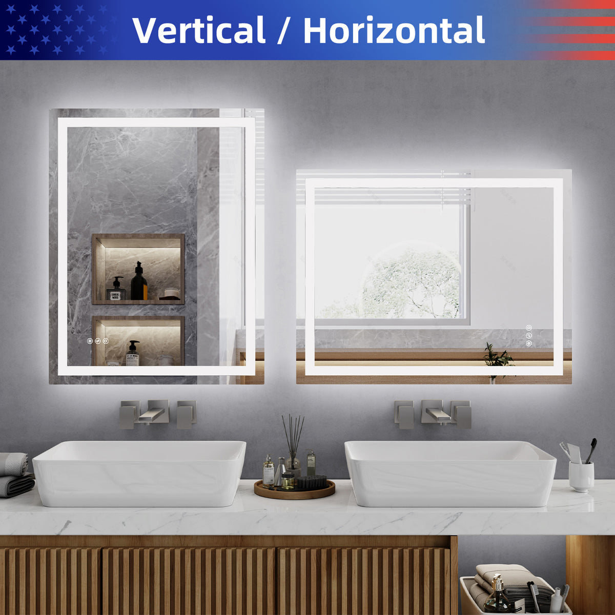 RAINLEX Large Front and Backlit LED Bathroom Mirror for Double Vanity with Anti-Fog