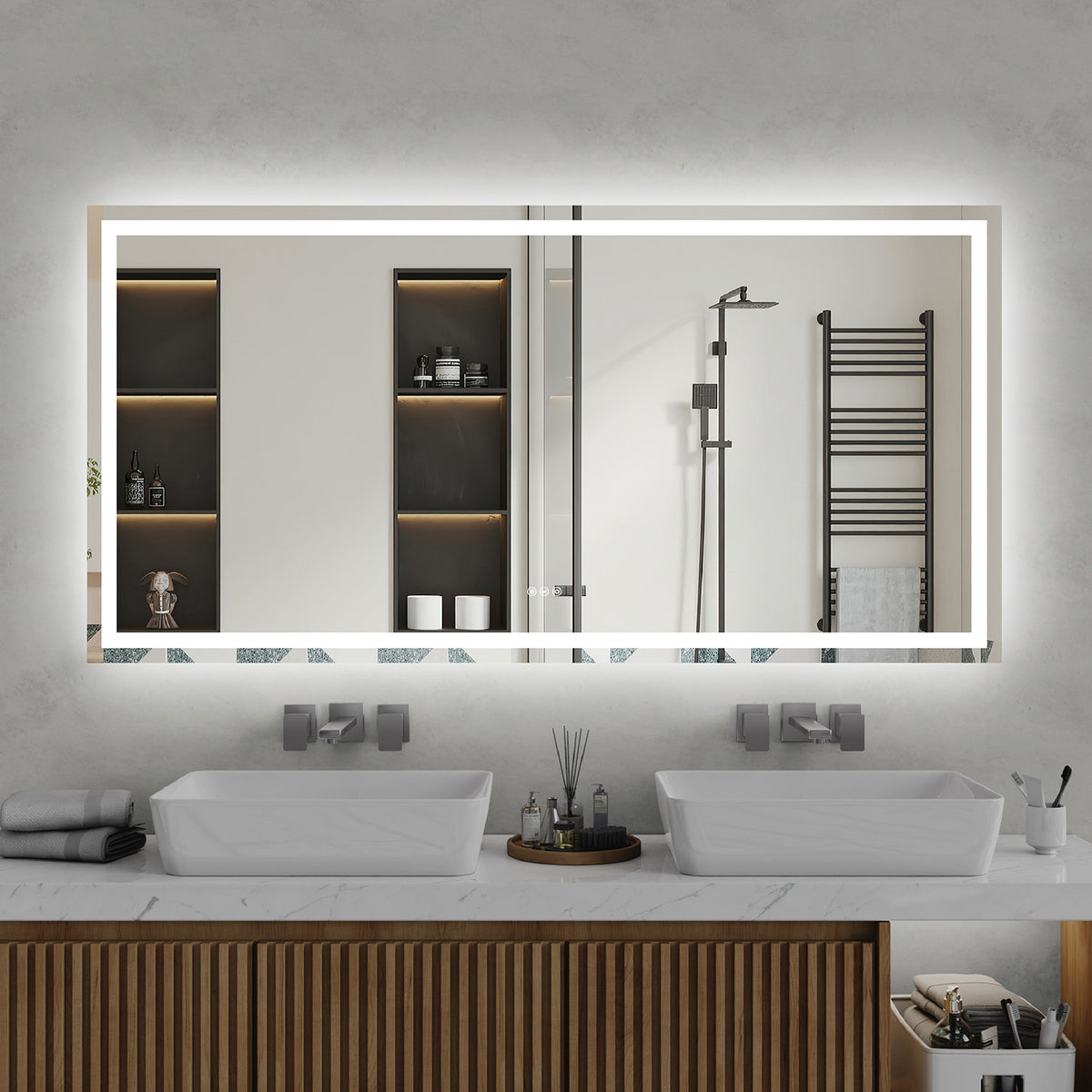 RAINLEX Large Front and Backlit LED Bathroom Mirror for Double Vanity with Anti-Fog