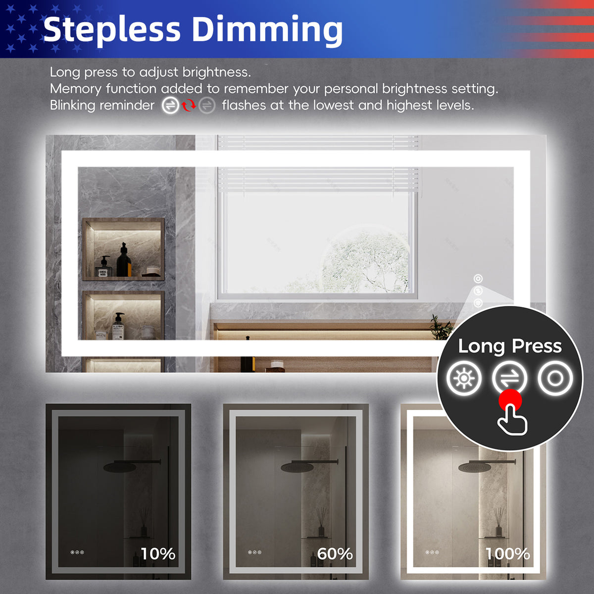 RAINLEX Large Front and Backlit LED Bathroom Mirror for Double Vanity with Anti-Fog