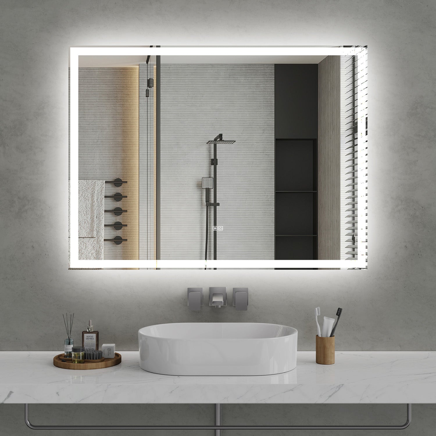 48 in. x 36 in. Front and Backlit LED Bathroom Mirror with Anti-Fog, 3 Color Temperatures, Stepless Dimming, Memory and IP44 Waterproof
