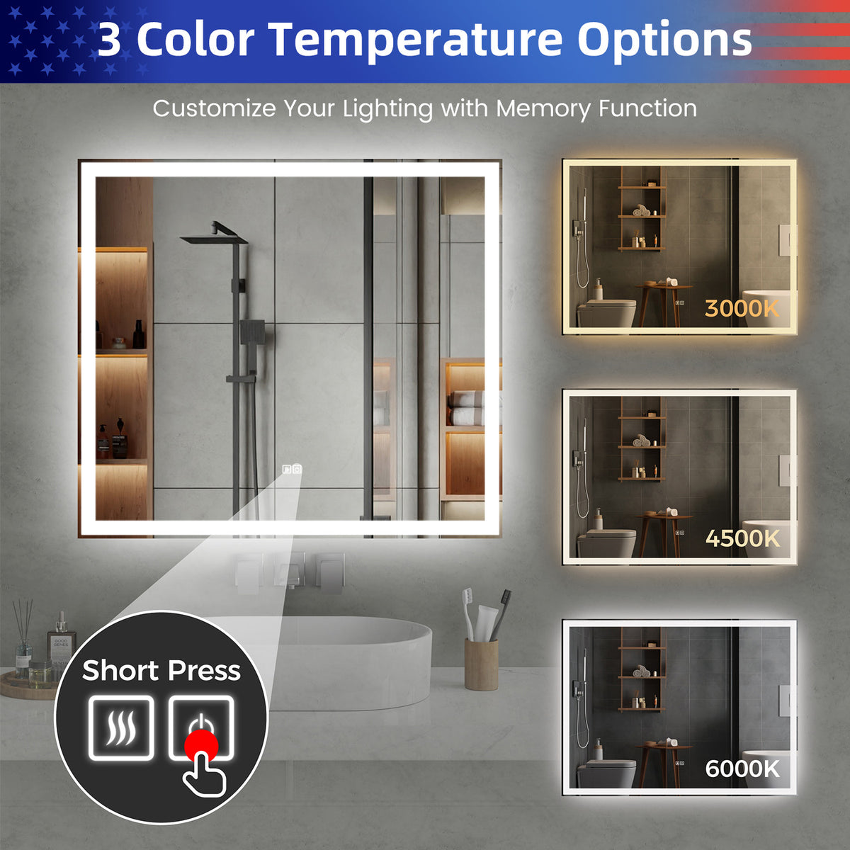 RAINLEX 60 in. x 48 in. Front and Backlit LED Bathroom Mirror with Anti-Fog