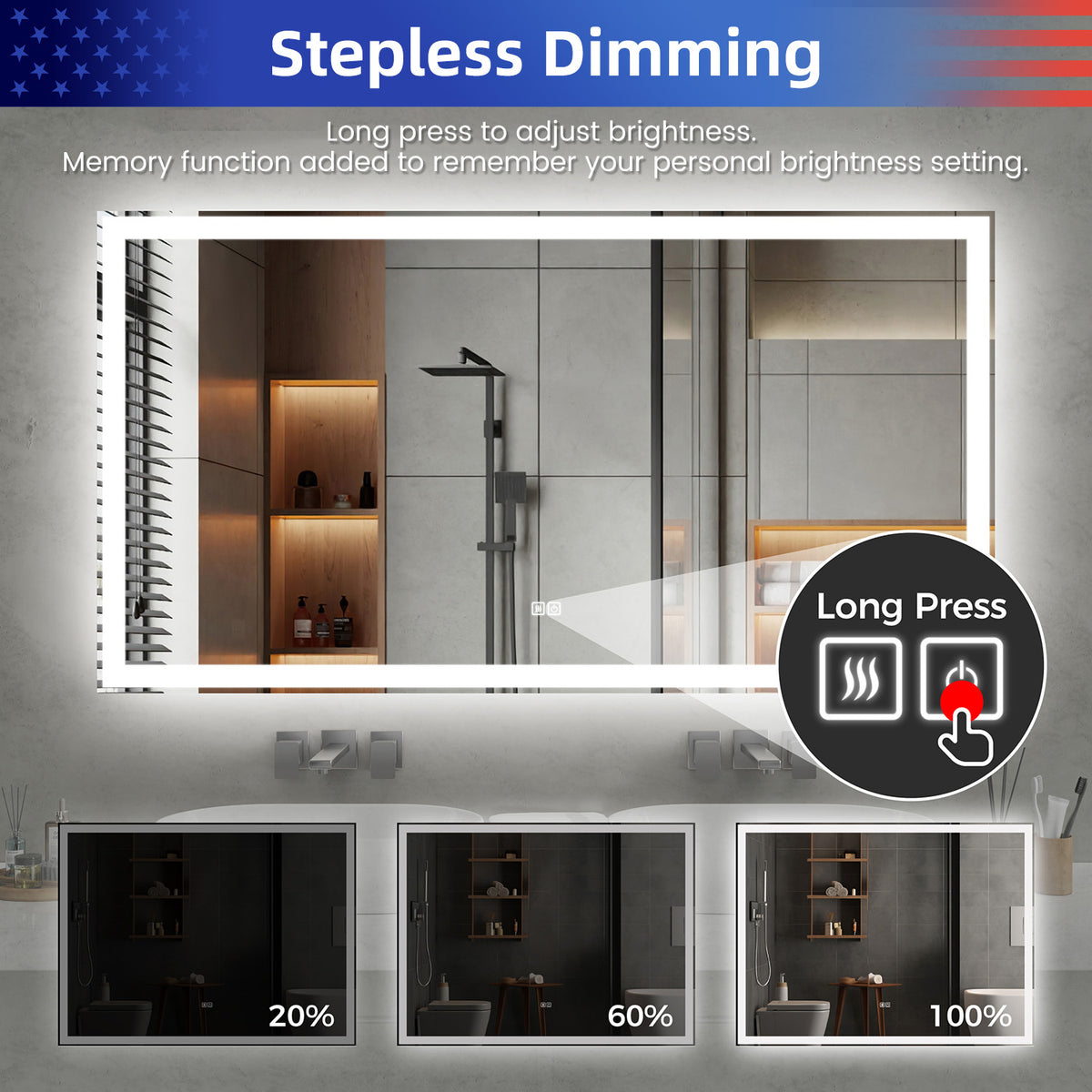 RAINLEX 60 in. x 48 in. Front and Backlit LED Bathroom Mirror with Anti-Fog