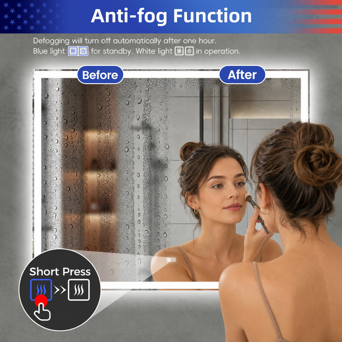 RAINLEX 72 in. x 36 in. Front and Backlit LED Bathroom Mirror with Anti-Fog