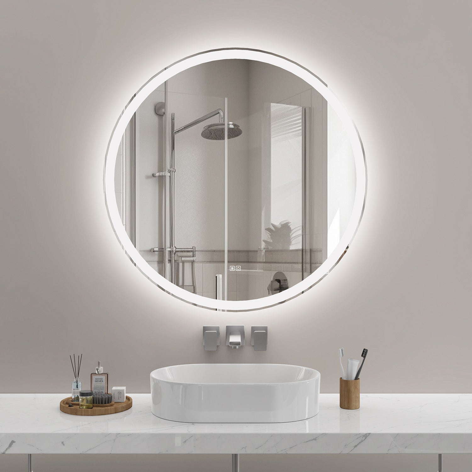 40 in. Round Front and Backlit LED Bathroom Mirror with Anti-Fog, 3 Color Temperatures, Stepless Dimming, Memory and IP44 Waterproof