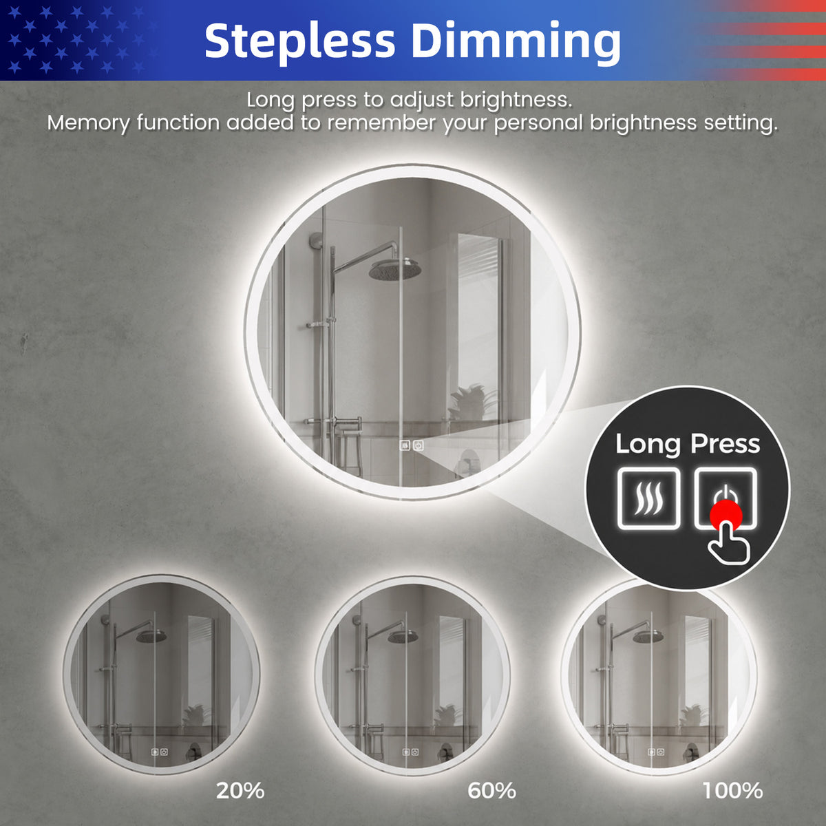 RAINLEX 40 in. Round Front and Backlit LED Bathroom Mirror with Anti-Fog, 3 Color Temperatures