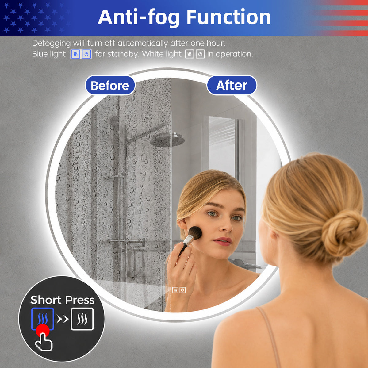 RAINLEX 40 in. Round Front and Backlit LED Bathroom Mirror with Anti-Fog, 3 Color Temperatures