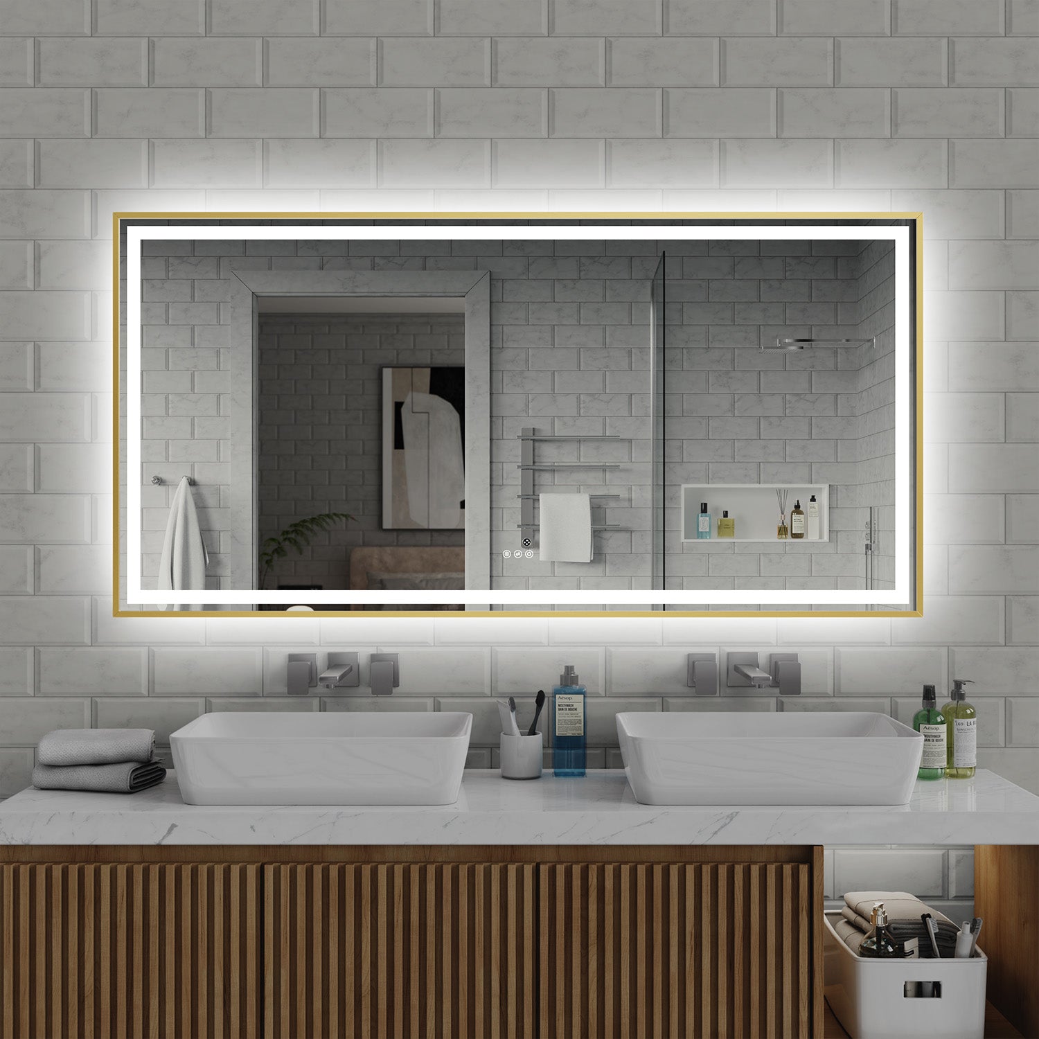 72 in. x 36 in. Rectangular Front and Backlit LED Bathroom Mirror with Metal Frame, Anti-Fog, 3 Color Temperatures, Stepless Dimming and Memory
