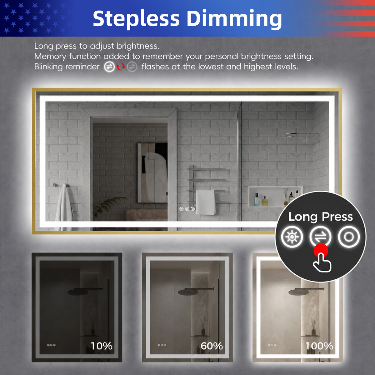 RAINLEX 72 in. x 36 in. Rectangular Front and Backlit LED Bathroom Mirror with Metal Frame