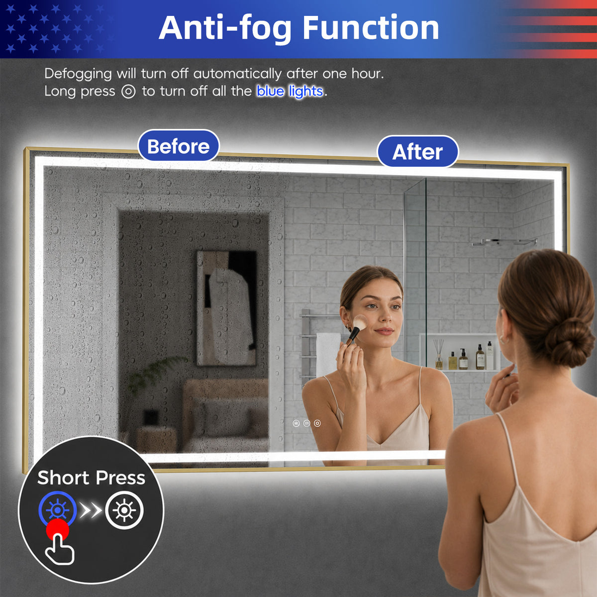 RAINLEX 72 in. x 36 in. Rectangular Front and Backlit LED Bathroom Mirror with Metal Frame