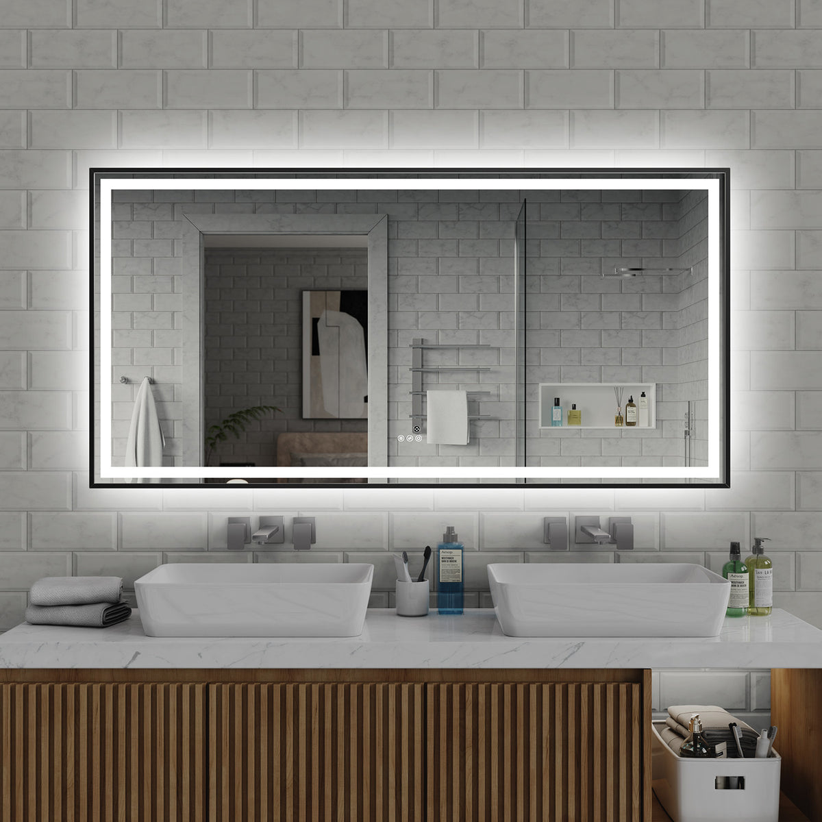 RAINLEX 72 in. x 36 in. Rectangular Front and Backlit LED Bathroom Mirror with Metal Frame