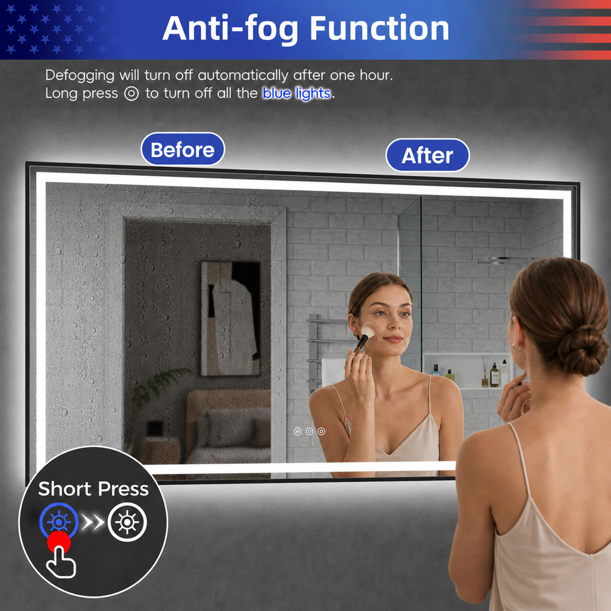 RAINLEX 72 in. x 36 in. Rectangular Front and Backlit LED Bathroom Mirror with Metal Frame