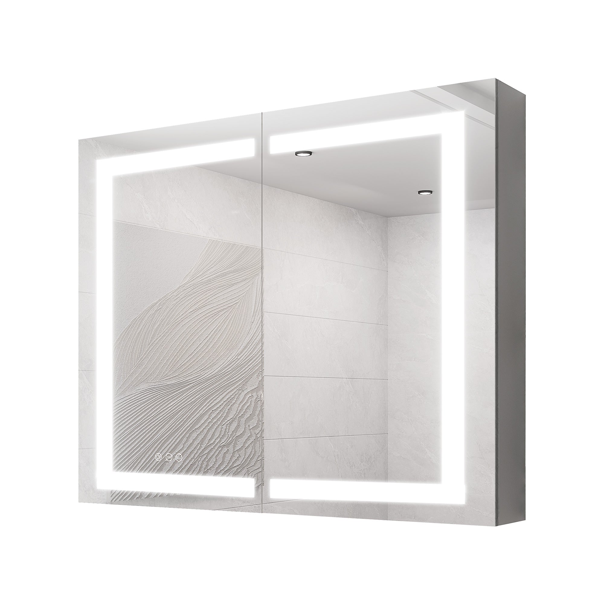Armoire à pharmacie encastrée ou à montage en surface avec éclairage à DEL de 36 po de largeur x 30 po de hauteur, avec miroir antibuée et 3 tablettes réglables RX-MC02-3036