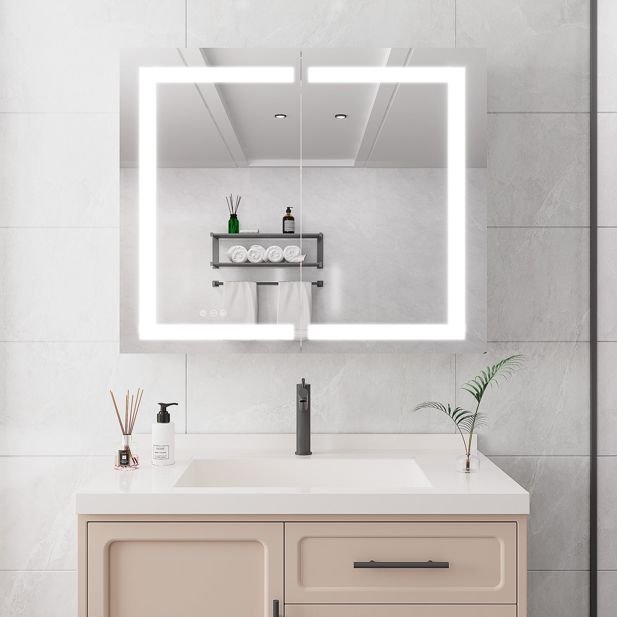 36" x 30" LED Recessed/Surface-Mount Medicine Cabinet with Mirror and Defogger (MC02)
