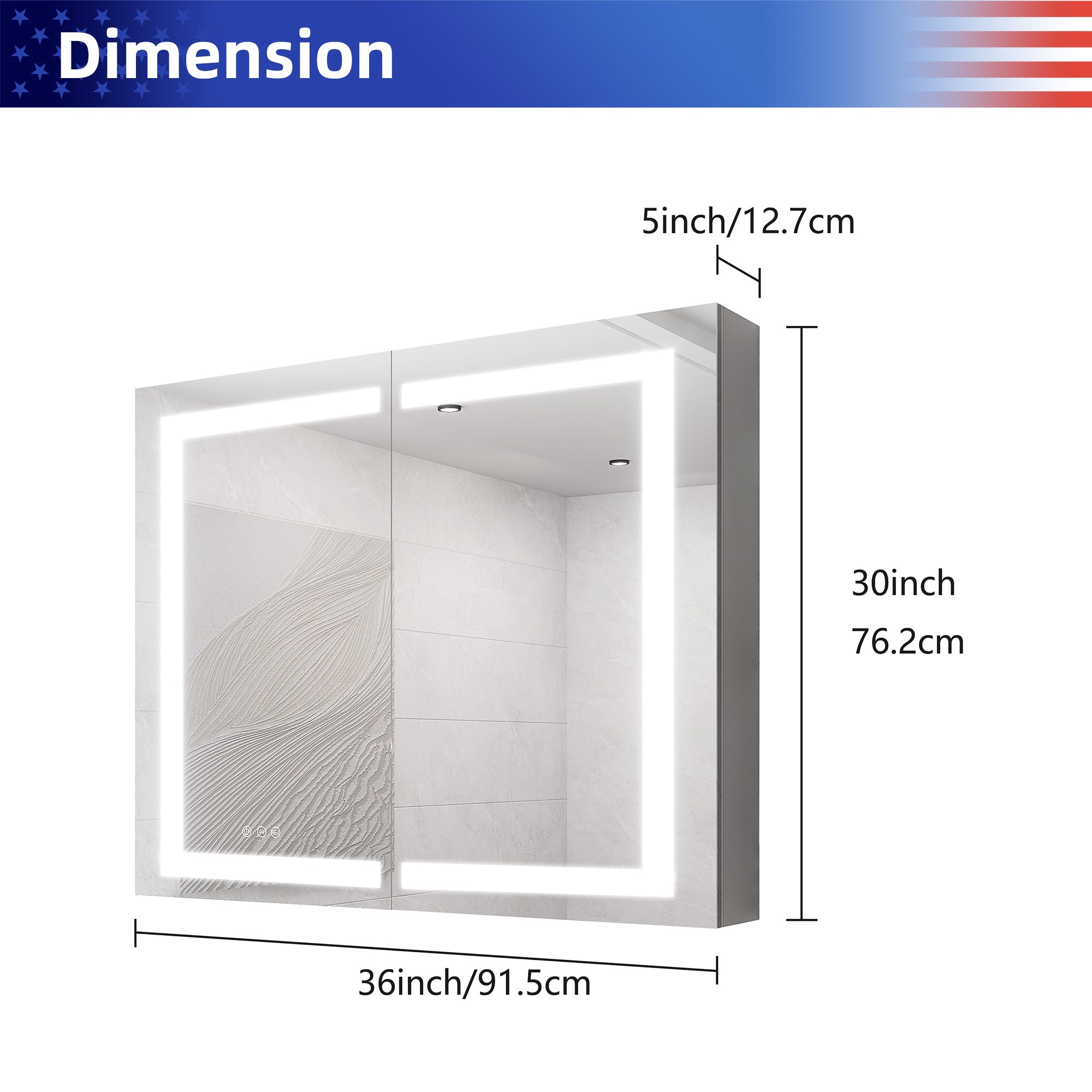 Armoire à pharmacie encastrée ou à montage en surface avec éclairage à DEL de 36 po de largeur x 30 po de hauteur, avec miroir antibuée et 3 tablettes réglables RX-MC02-3036