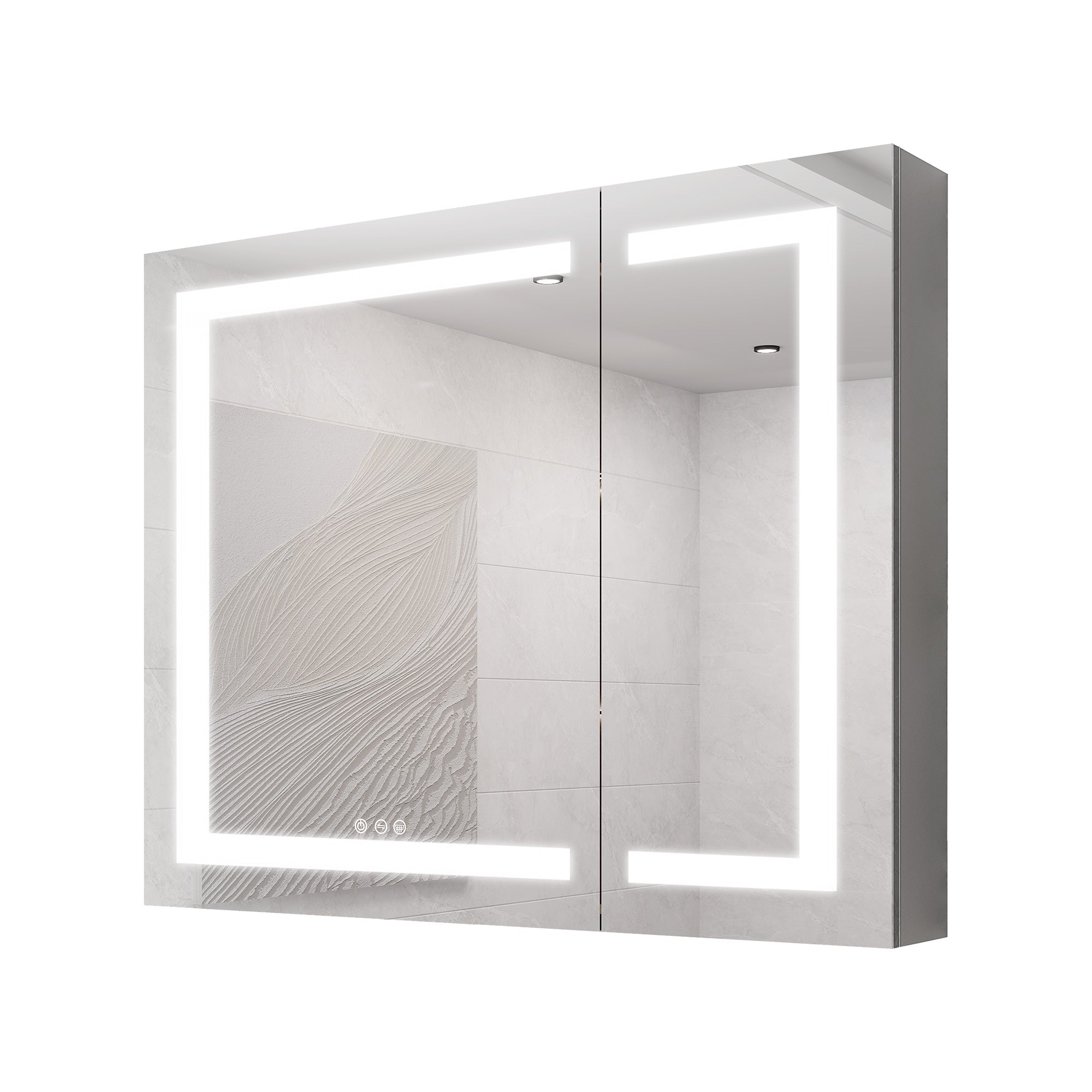 Armoire à pharmacie encastrée ou à montage en surface avec éclairage à DEL de 36 po de largeur x 30 po de hauteur, avec miroir antibuée et 3 tablettes réglables RX-MC03-3036
