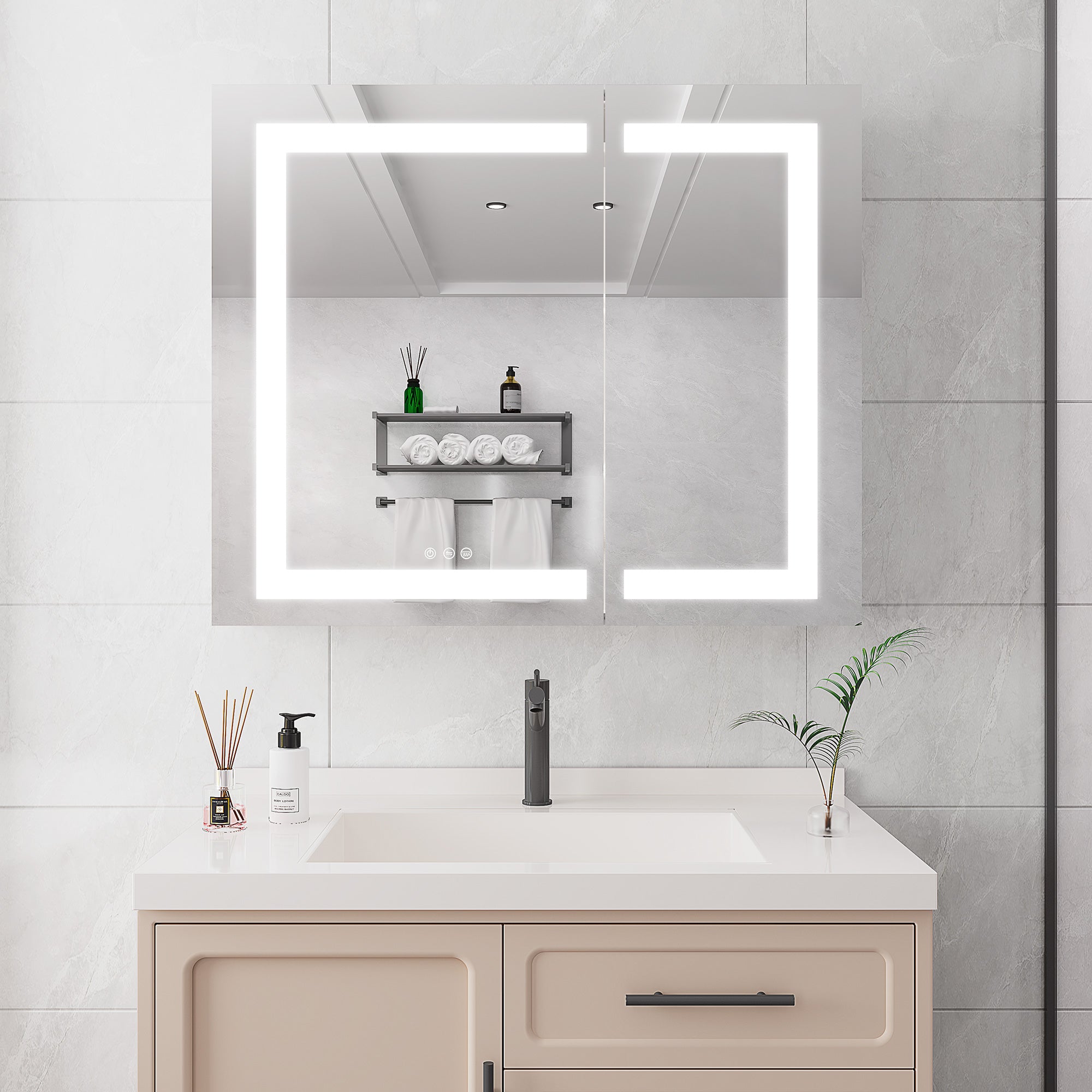 36" x 30" LED Recessed/Surface-Mount Medicine Cabinet with Mirror and Defogger (MC03)