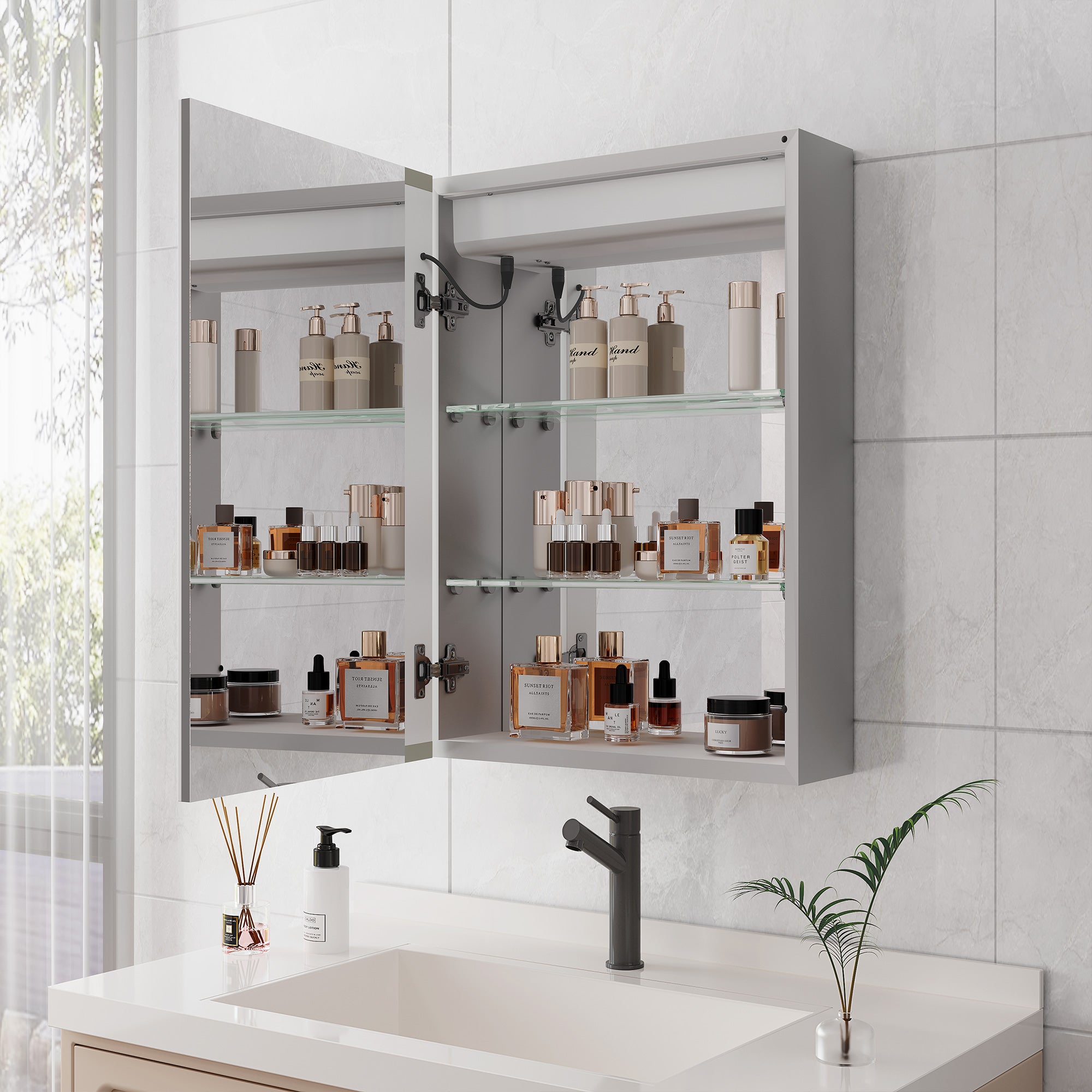 20" x 28" LED Surface-Mount Medicine Cabinet with Mirror and Defogger (MC04)