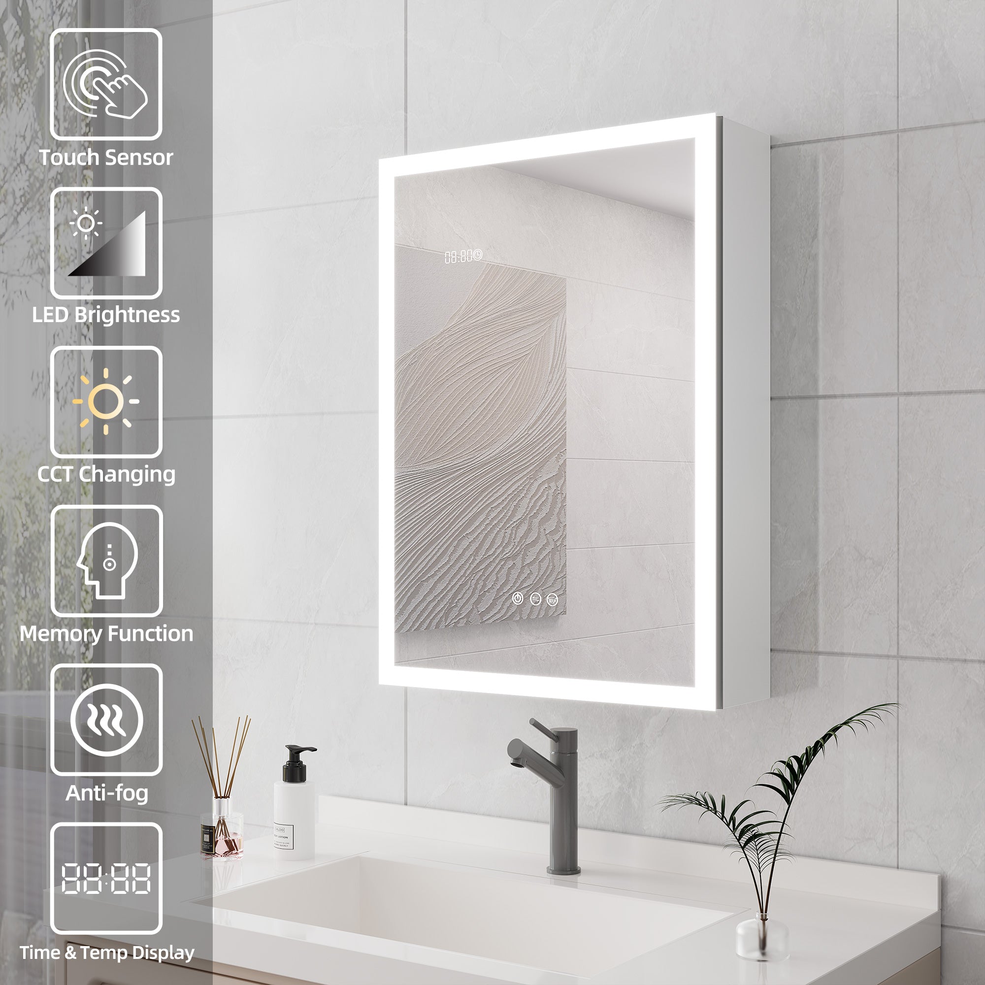 20" x 28" LED Surface-Mount Medicine Cabinet with Mirror and Defogger (MC04)