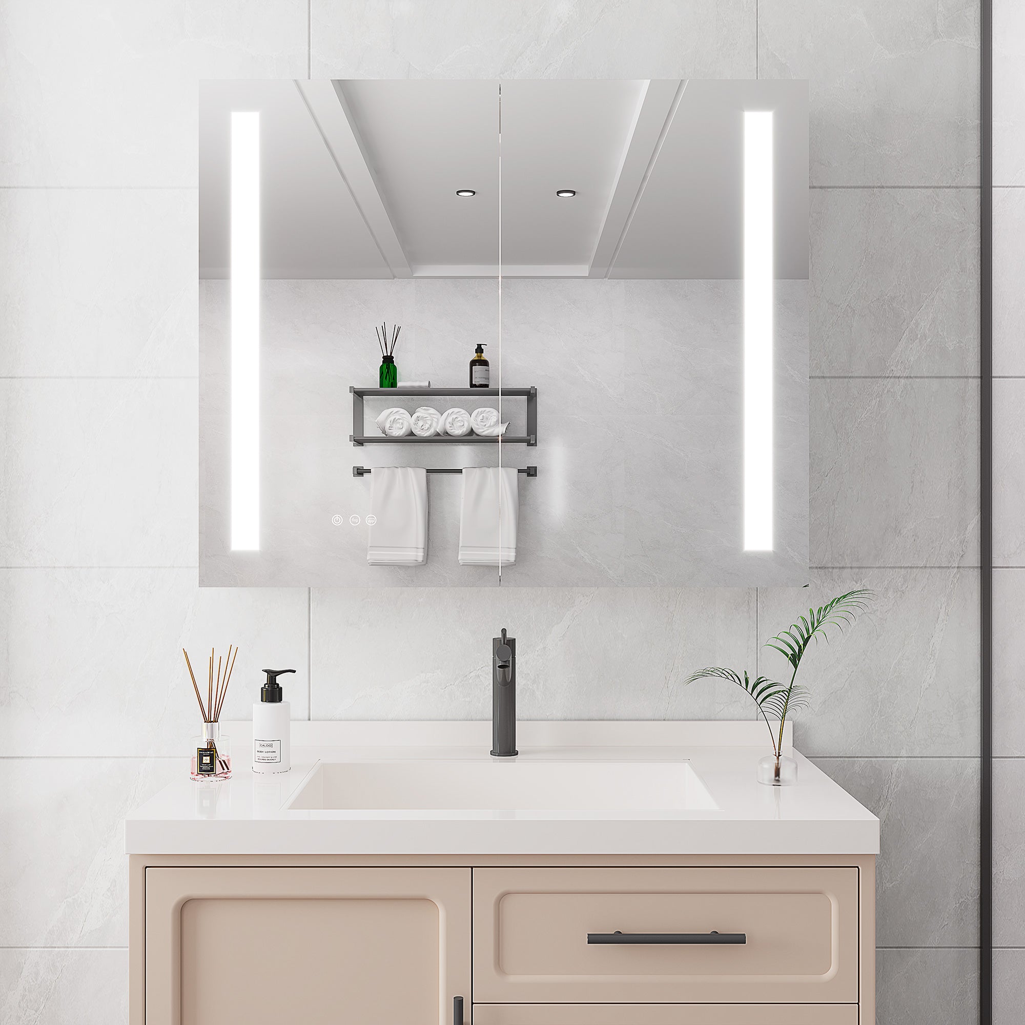 36" x 30" LED Recessed/Surface-Mount Medicine Cabinet with Mirror and Defogger