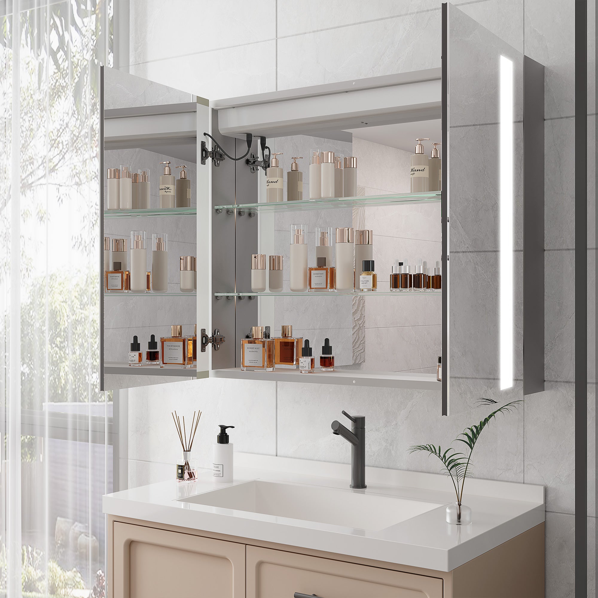 36" x 30" LED Recessed/Surface-Mount Medicine Cabinet with Mirror and Defogger