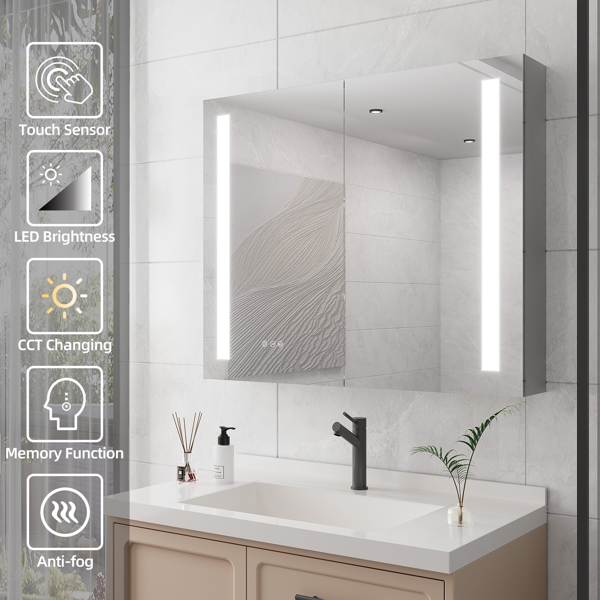 36" x 30" LED Recessed/Surface-Mount Medicine Cabinet with Mirror and Defogger