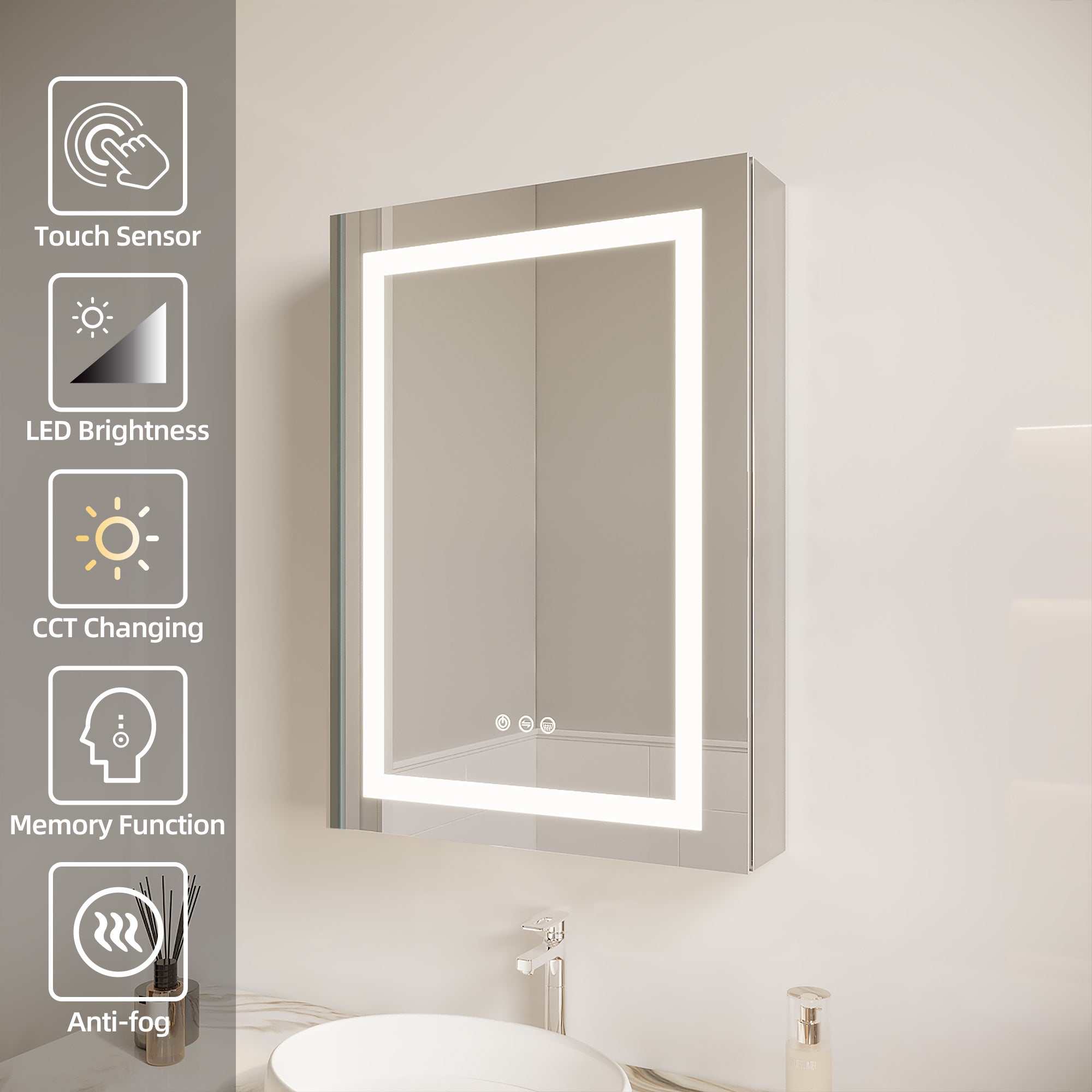 20" x 26" LED Recessed/Surface-Mount Medicine Cabinet with Mirror and Defogger (Left)