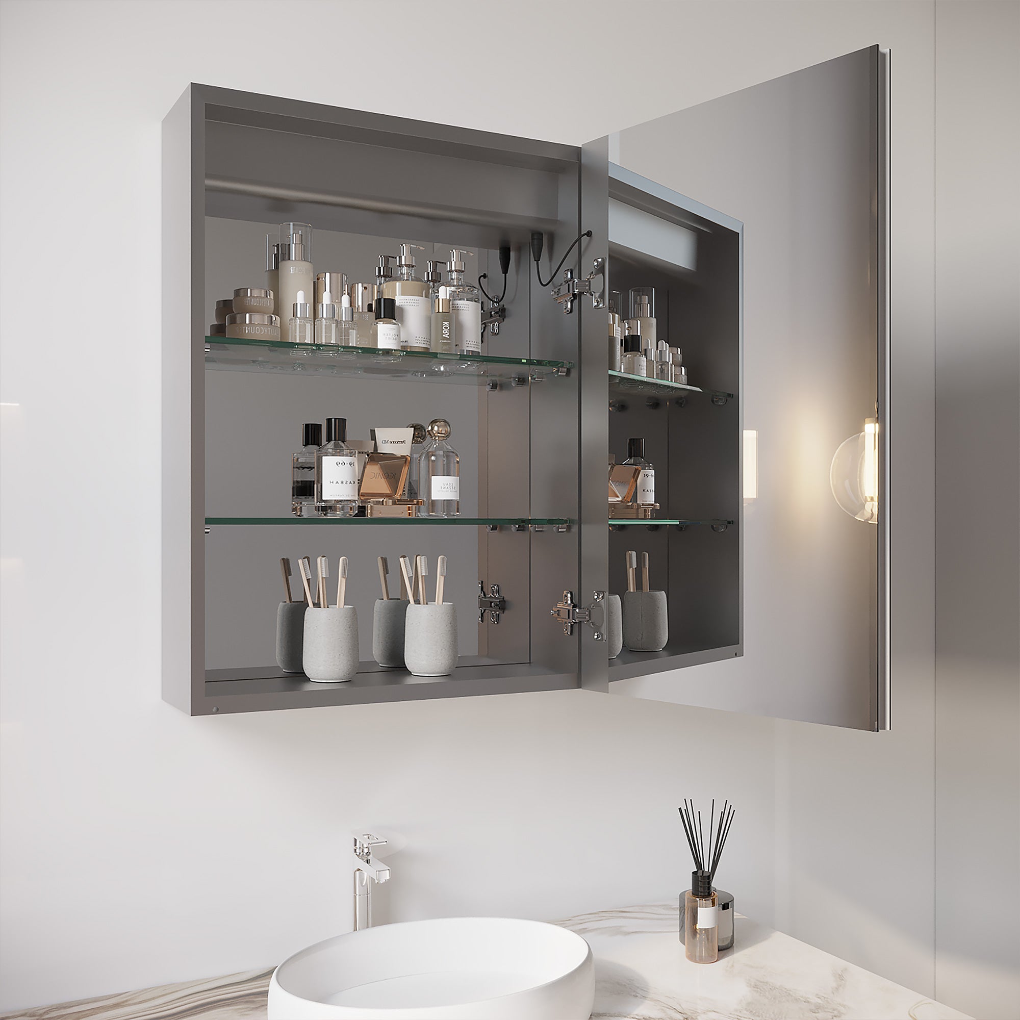 20" x 26" LED Recessed/Surface-Mount Medicine Cabinet with Mirror and Defogger