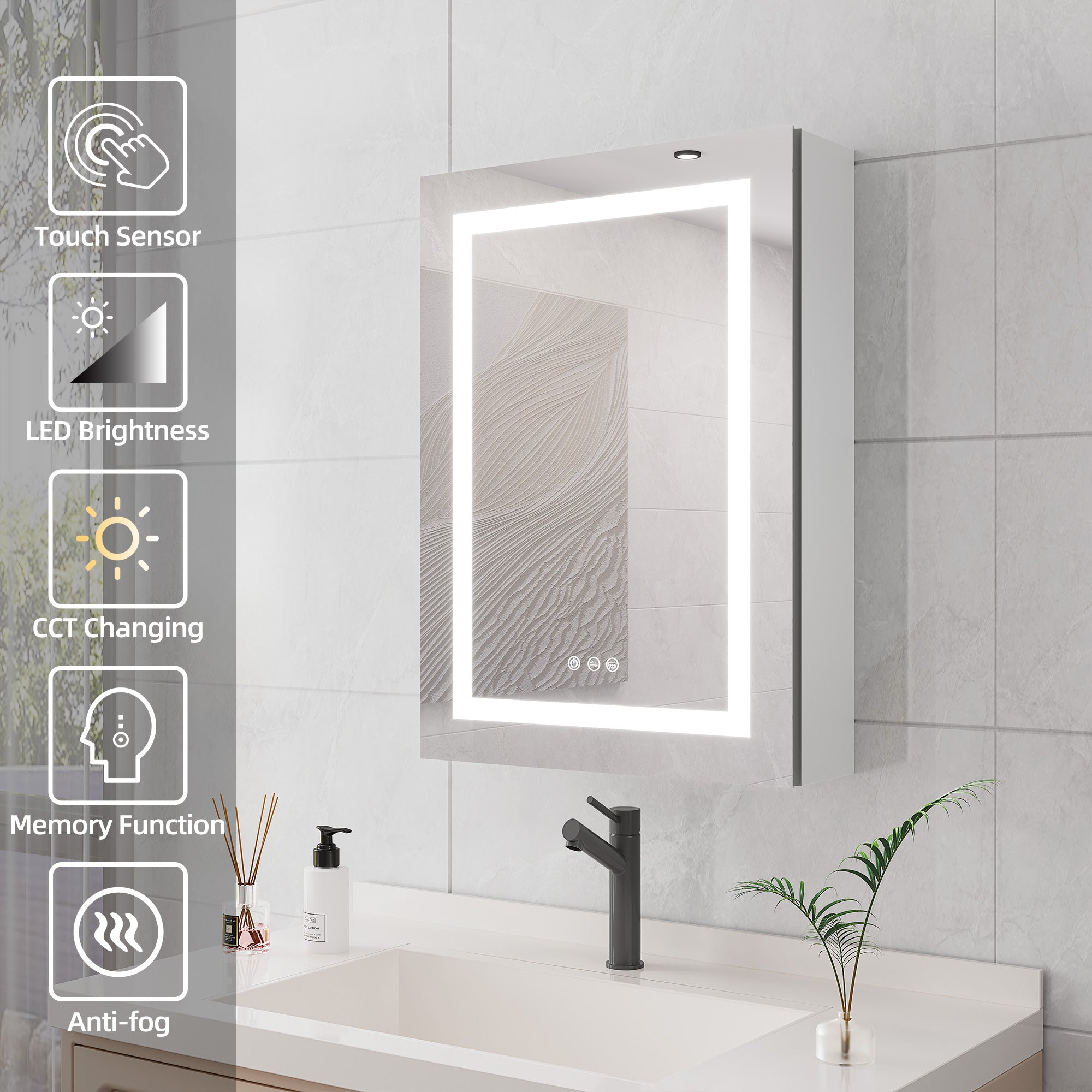 20" x 28" LED Surface-Mount Medicine Cabinet with Mirror and Defogger