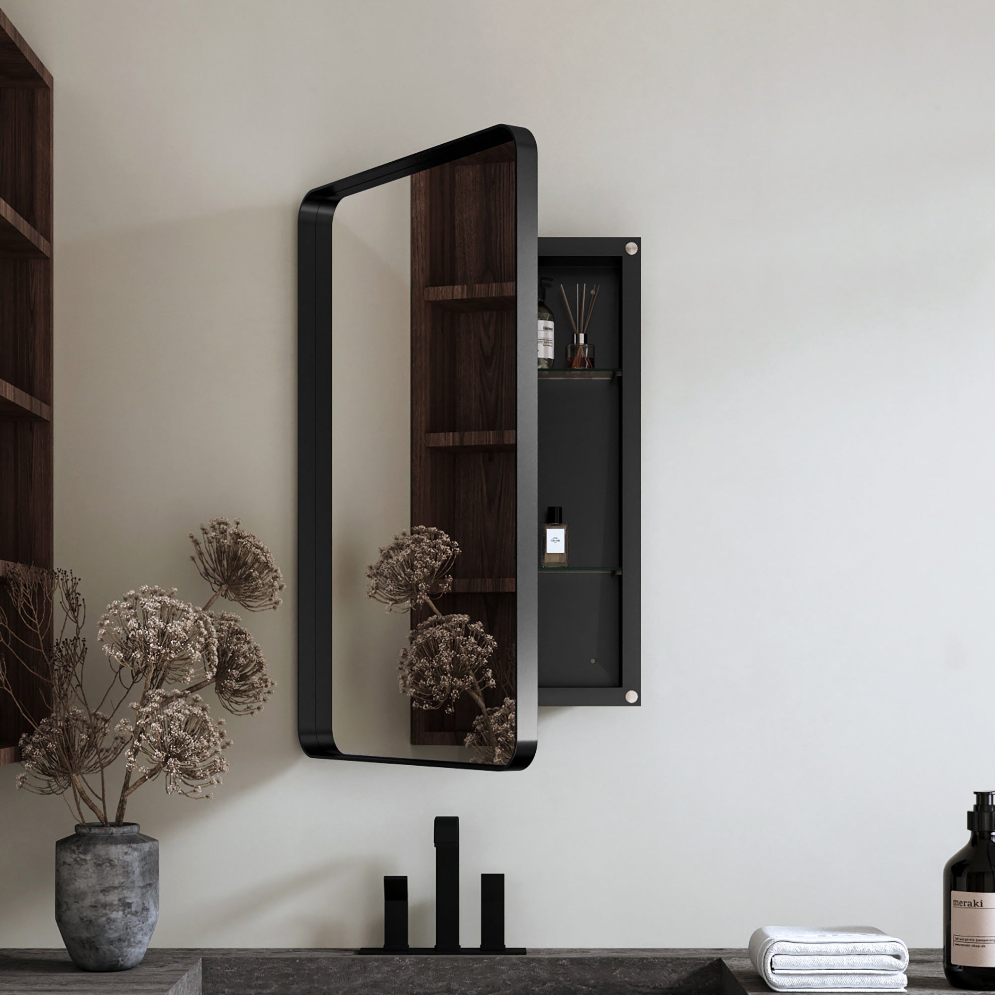 20" x 30" Recessed Framed Medicine Cabinet with Mirror, Matte Black