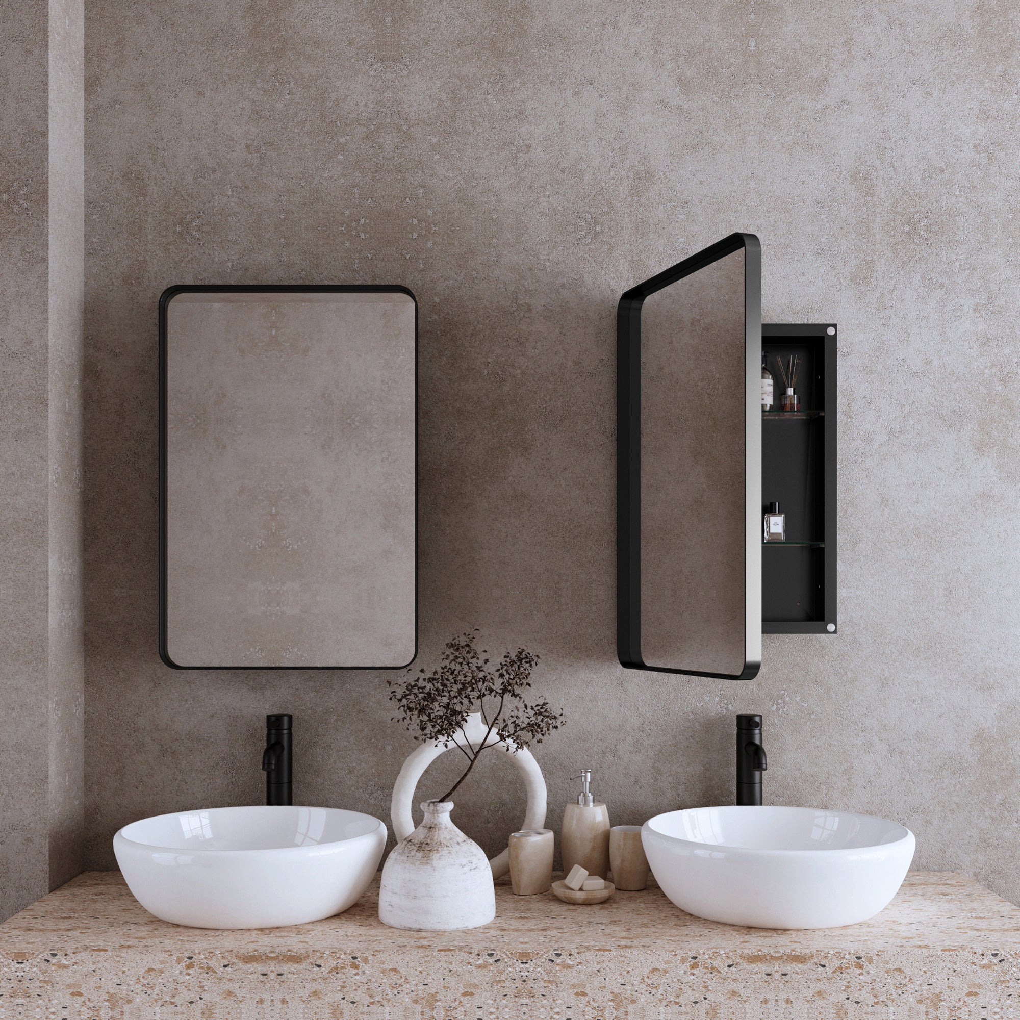 20" x 30" Recessed Framed Medicine Cabinet with Mirror, Matte Black