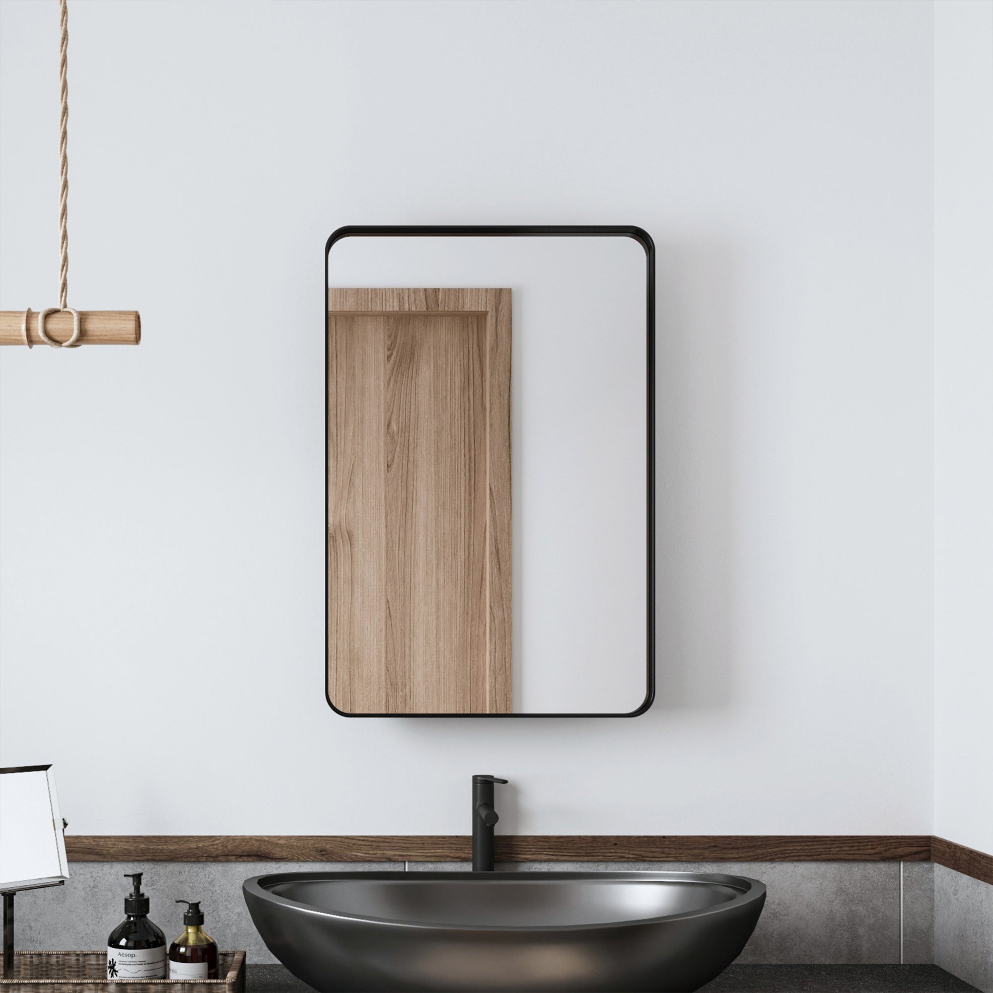 20" x 30" Recessed Framed Medicine Cabinet with Mirror, Matte Black