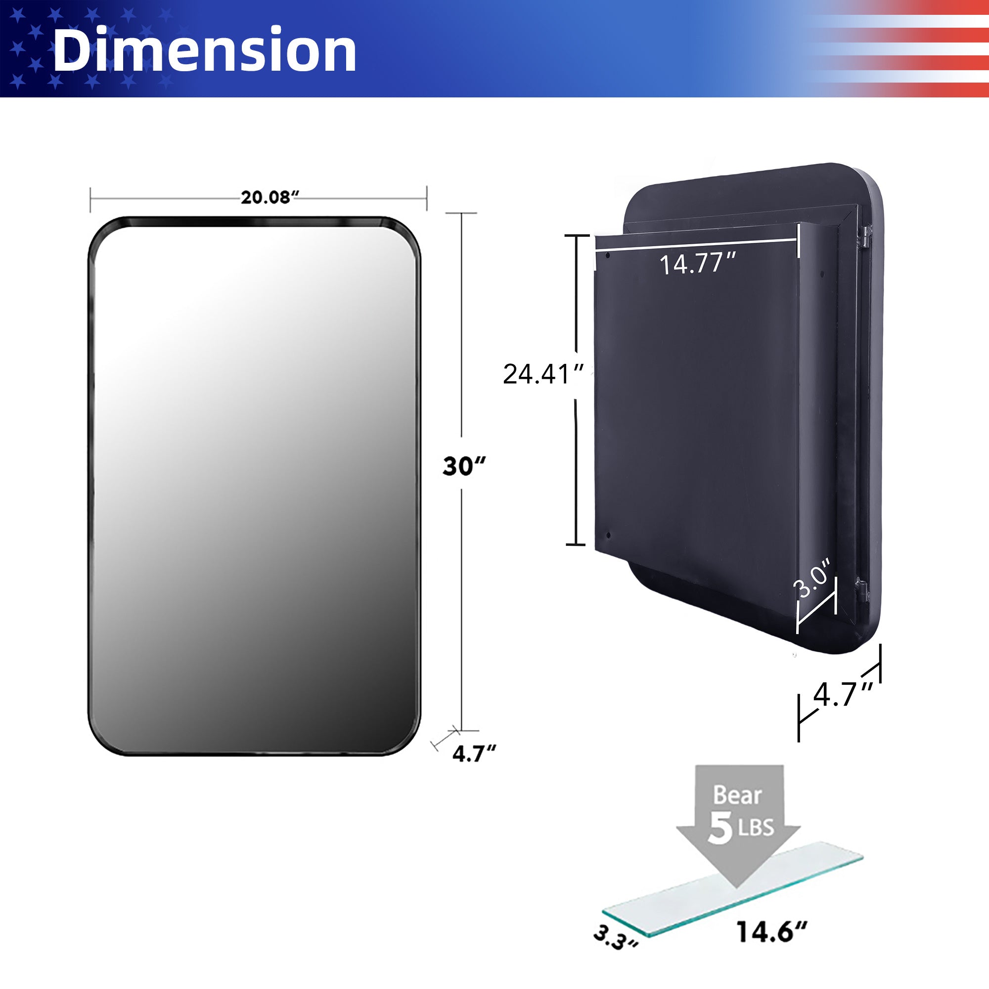 20" x 30" Recessed Framed Medicine Cabinet with Mirror, Matte Black