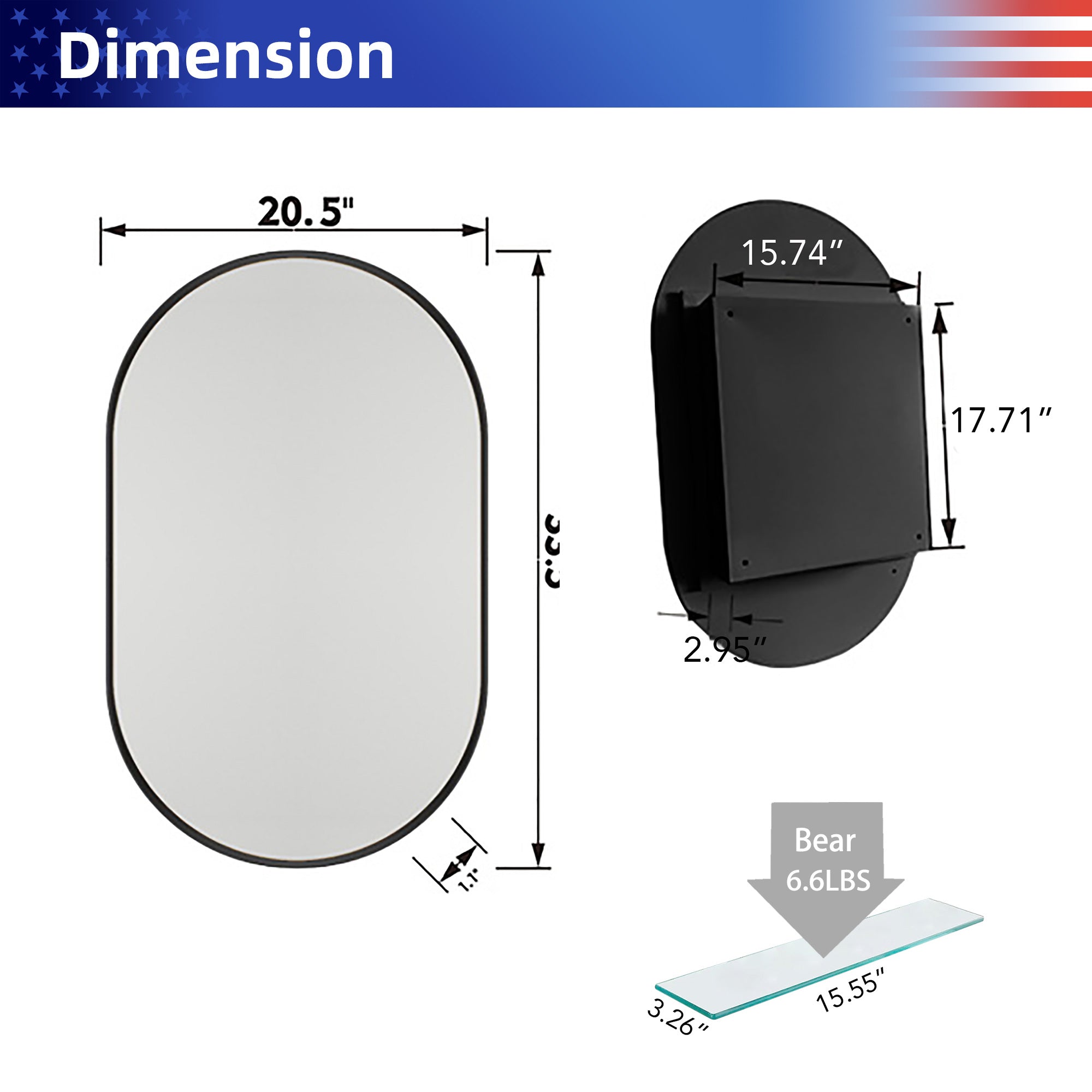 20" x 34" Recessed Framed Medicine Cabinet with Mirror, Matte Black