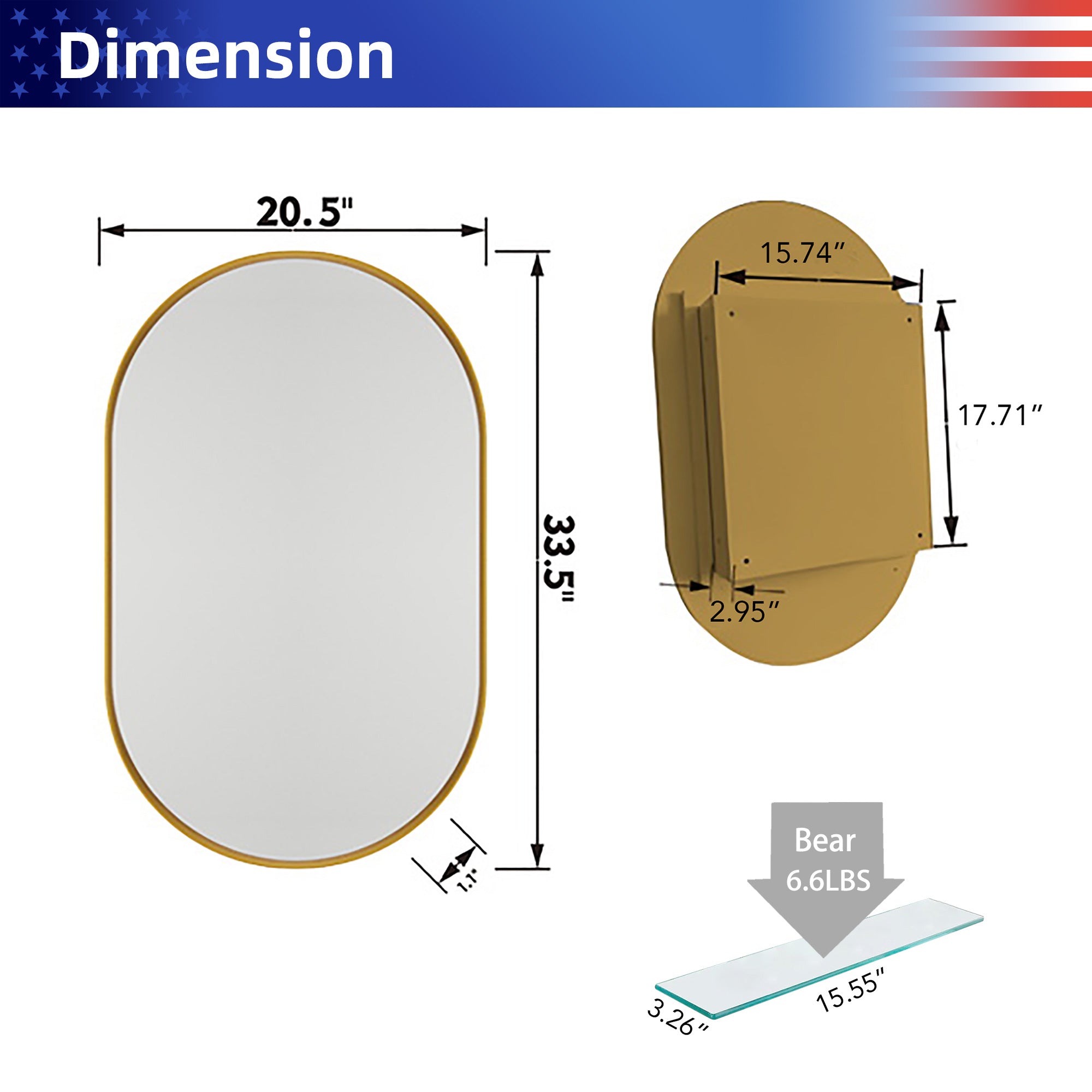 20" x 34" Recessed Framed Medicine Cabinet with Mirror, Matte Black