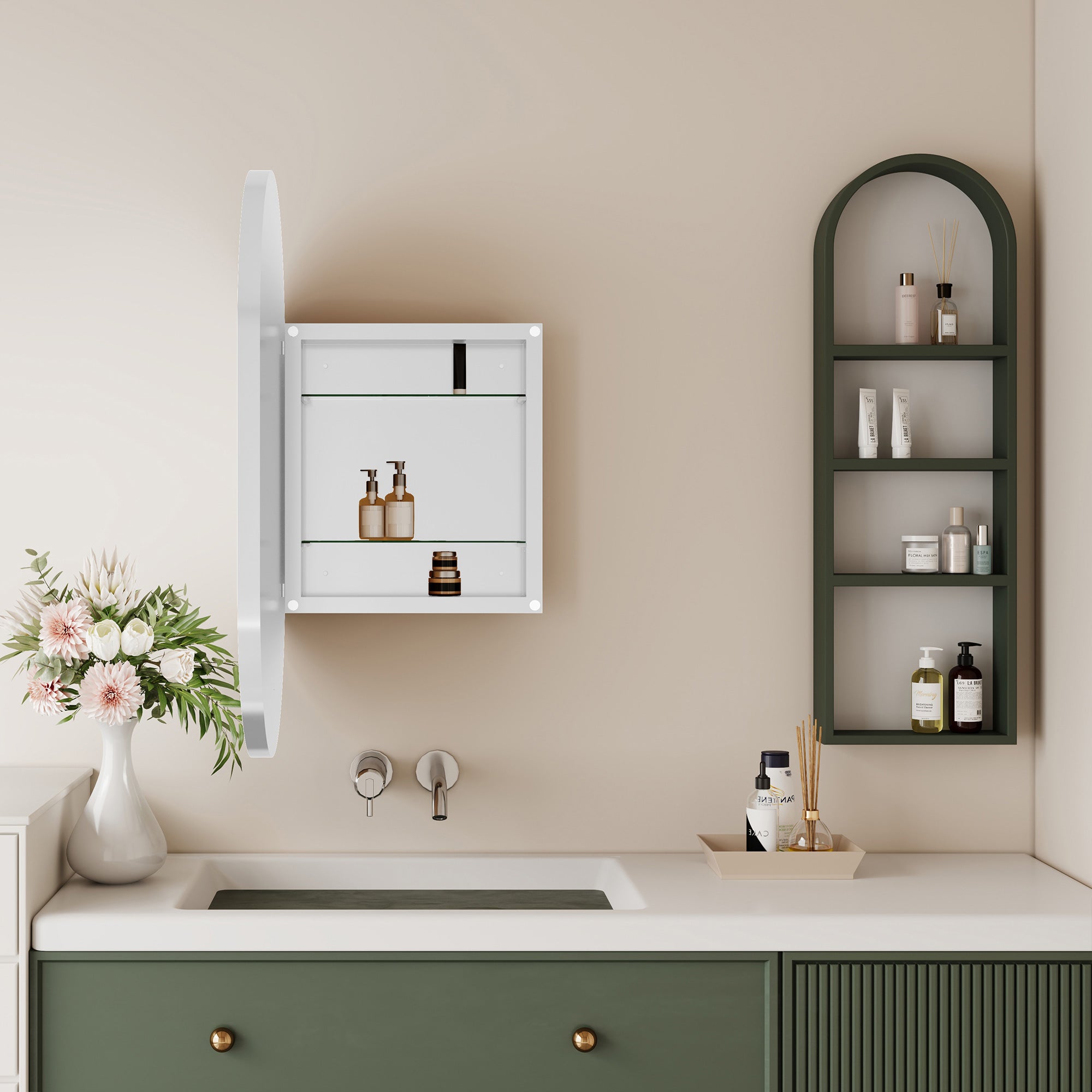 20" x 34" Recessed Framed Medicine Cabinet with Mirror, Matte Black