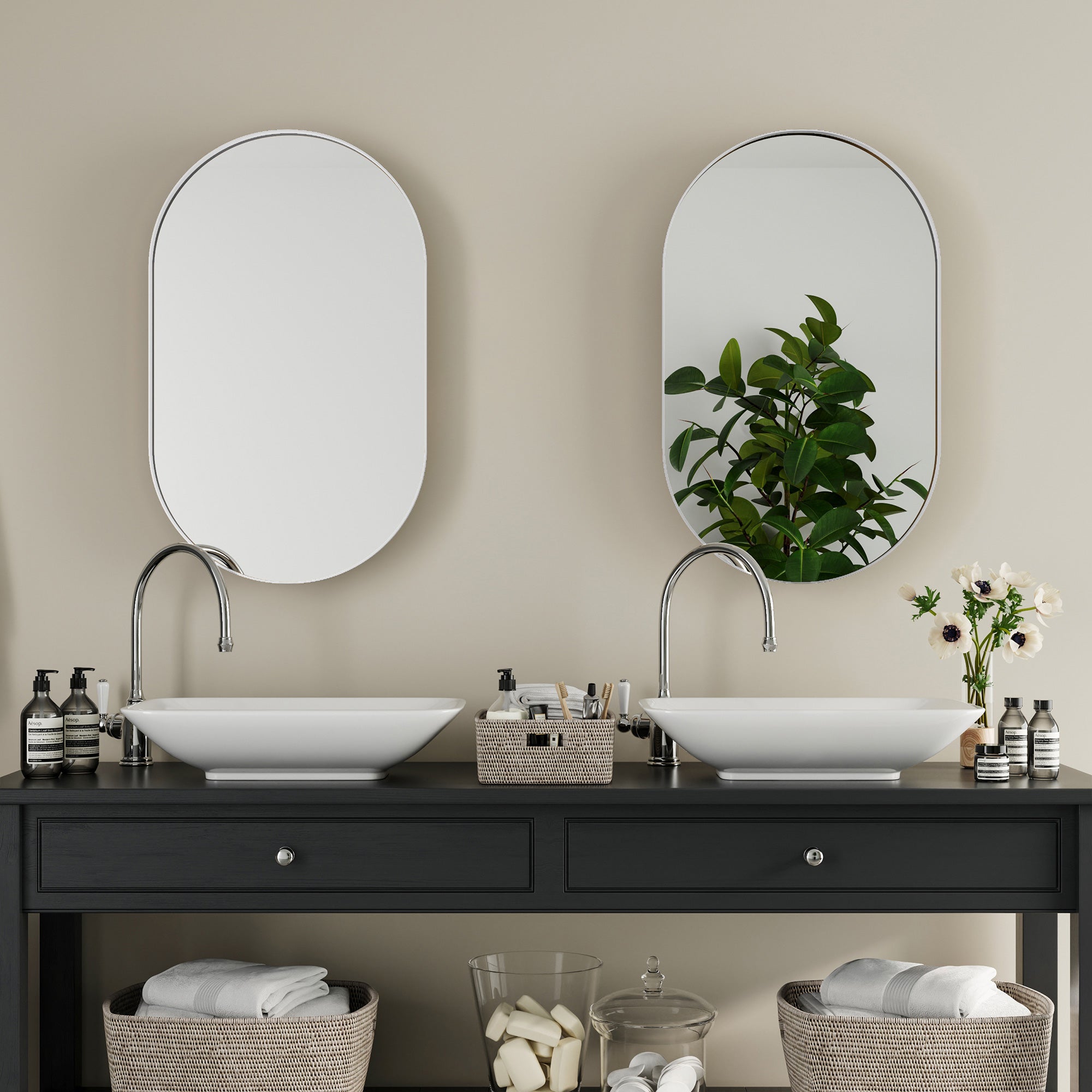 20" x 34" Recessed Framed Medicine Cabinet with Mirror, Matte Black
