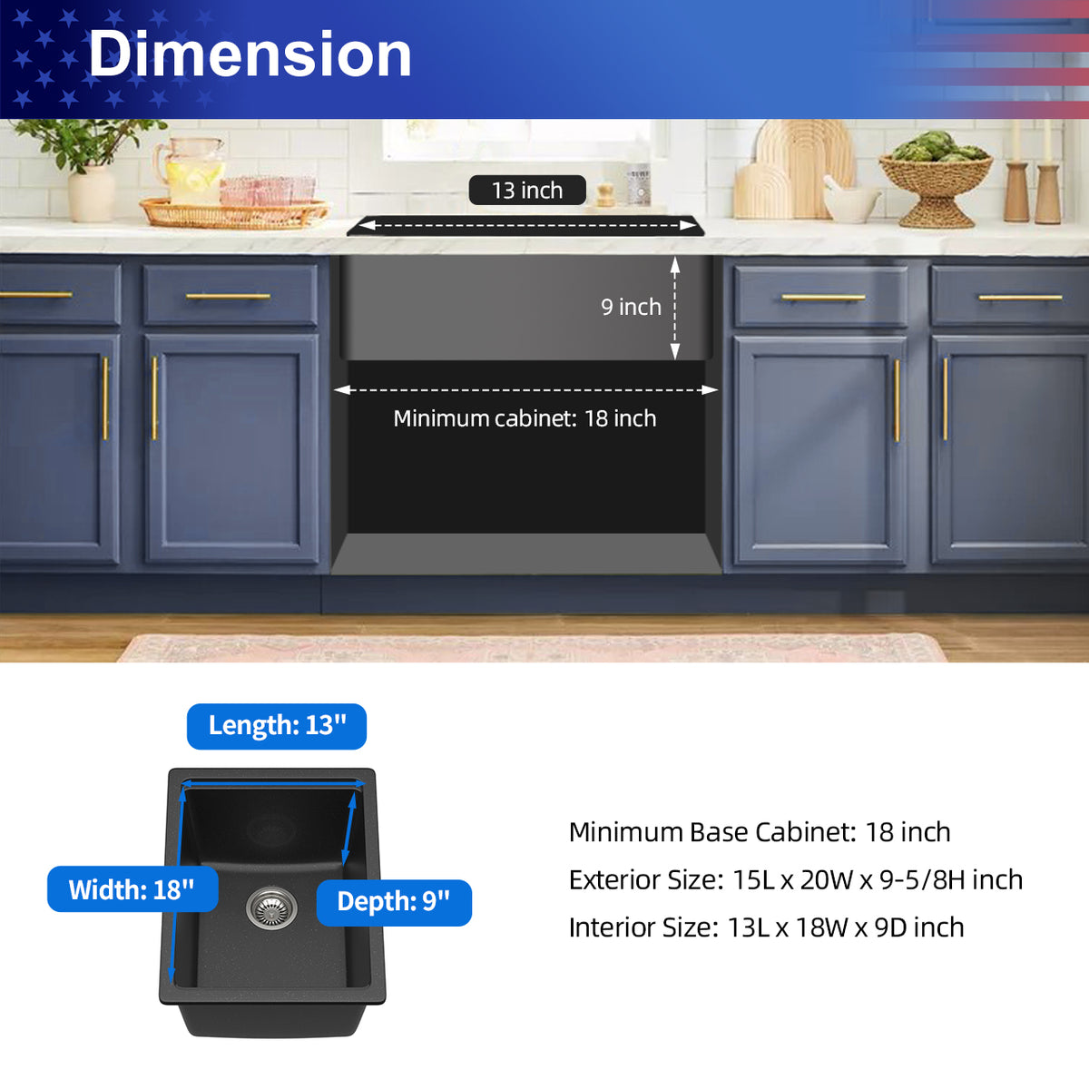 Black Quartz Composite Workstation Undermount Kitchen Sink, Single Bowl Bar Prep Sink with Cutting Board
