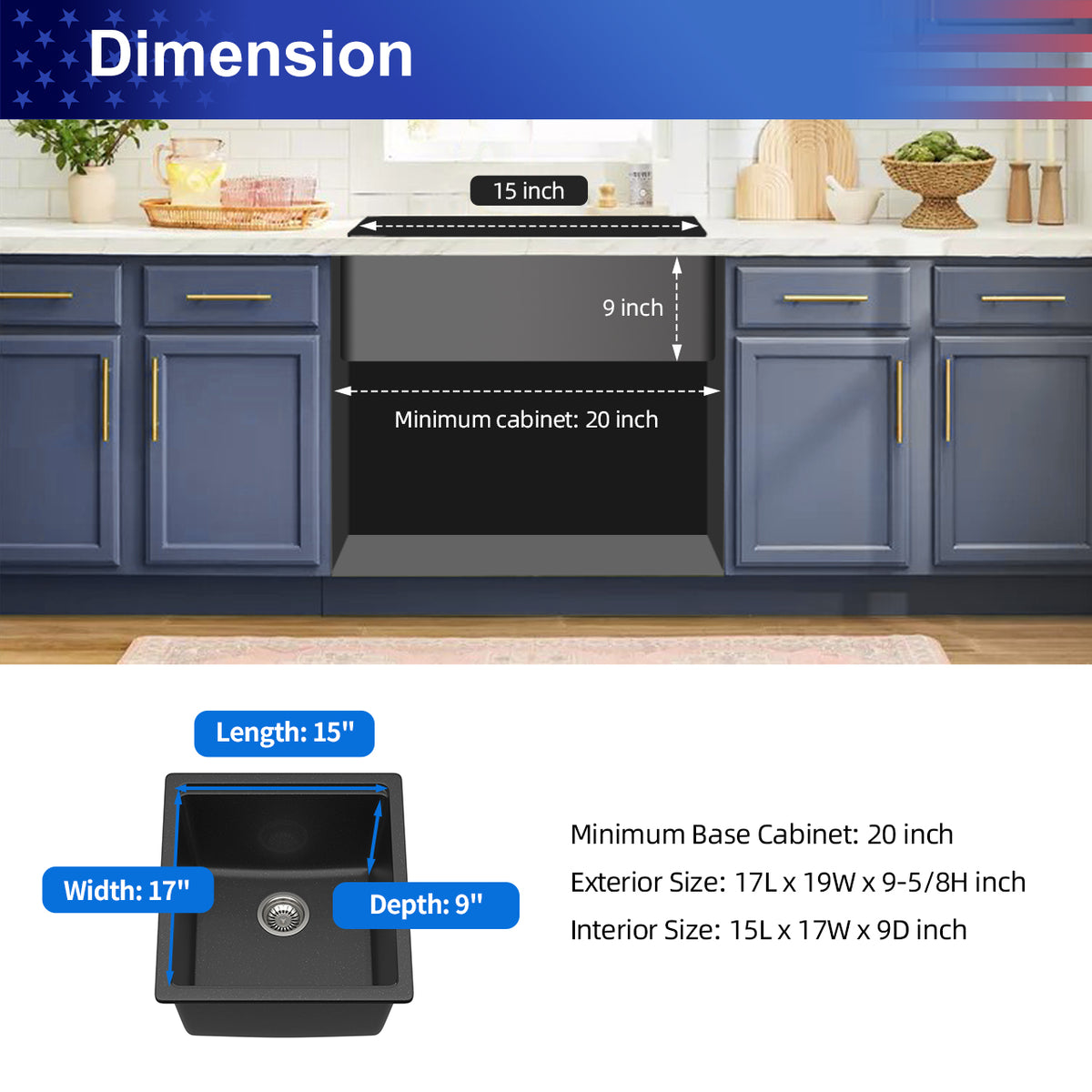 Black Quartz Composite Workstation Undermount Kitchen Sink, Single Bowl Bar Prep Sink with Cutting Board