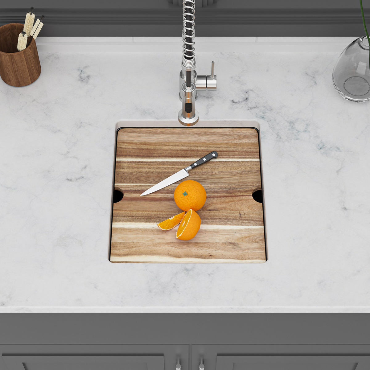Black Quartz Composite Workstation Undermount Kitchen Sink, Single Bowl Bar Prep Sink with Cutting Board