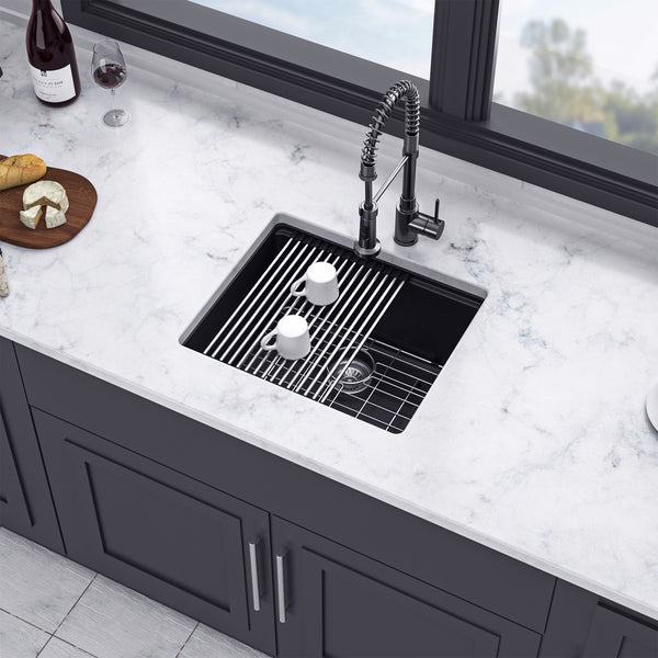 21" x 18" Undermount Single Bowl Quartz/Granite Composite Kitchen Sink with Workstation in Matte Black RX-QS01-2118B