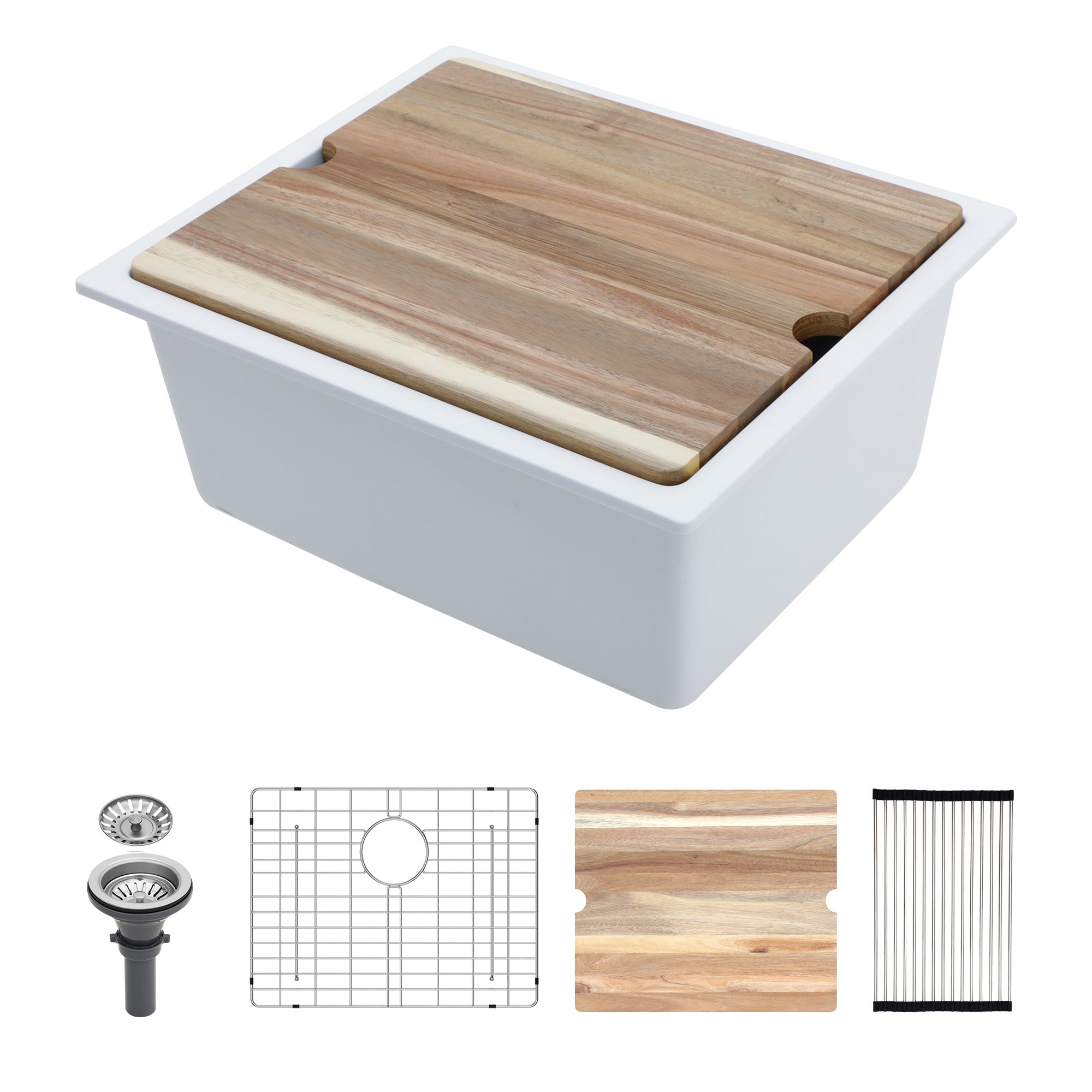 21" x 18" Undermount Single Bowl Quartz/Granite Composite Kitchen Sink with Workstation in Matte White RX-QS01-2118W