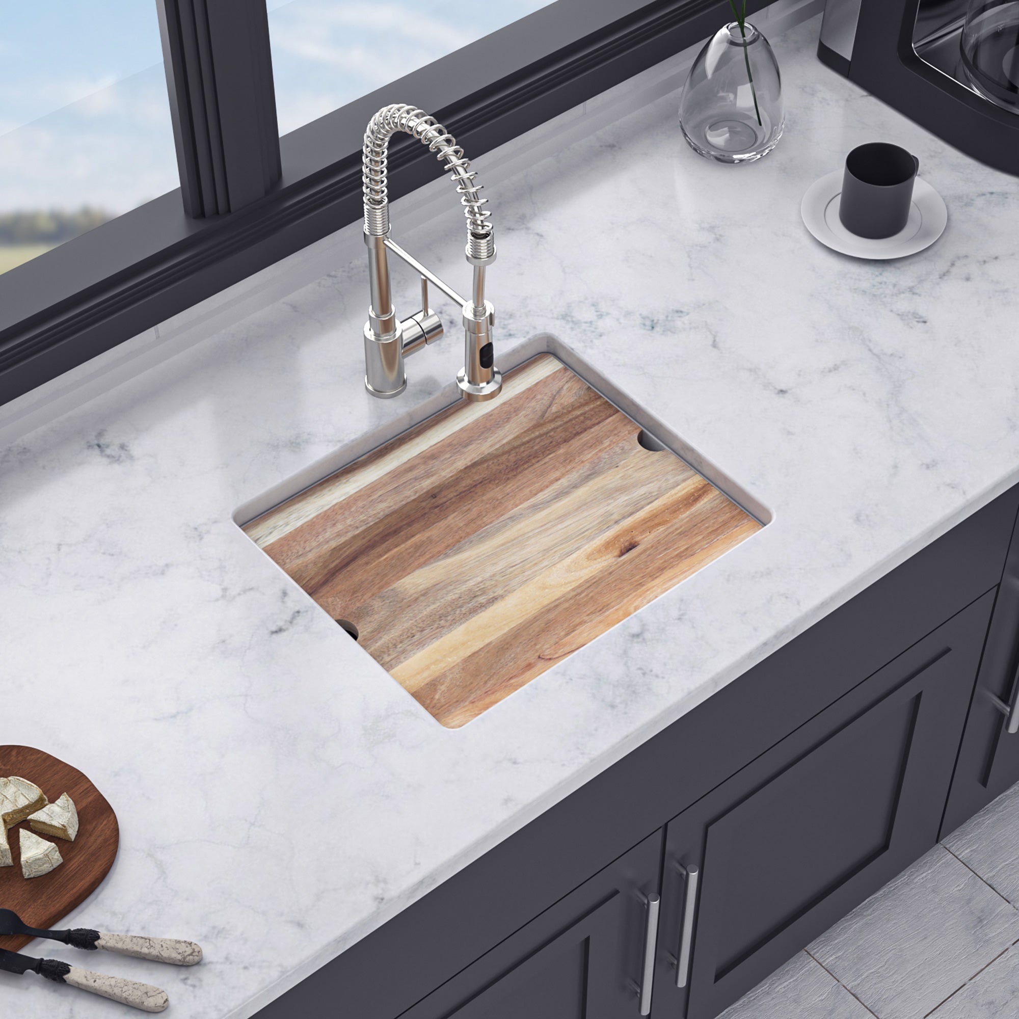 21" x 18" Undermount Single Bowl Quartz/Granite Composite Kitchen Sink with Workstation in Matte White RX-QS01-2118W