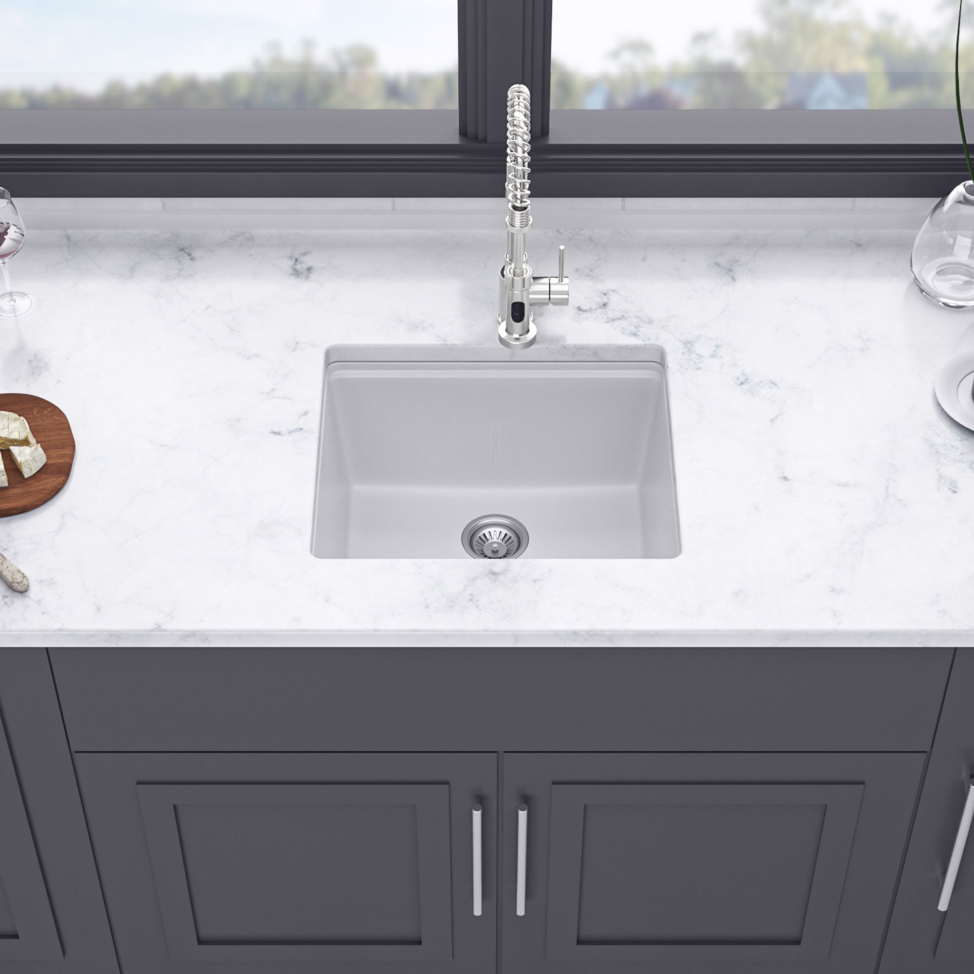 21" x 18" Undermount Single Bowl Quartz/Granite Composite Kitchen Sink with Workstation in Matte White RX-QS01-2118W