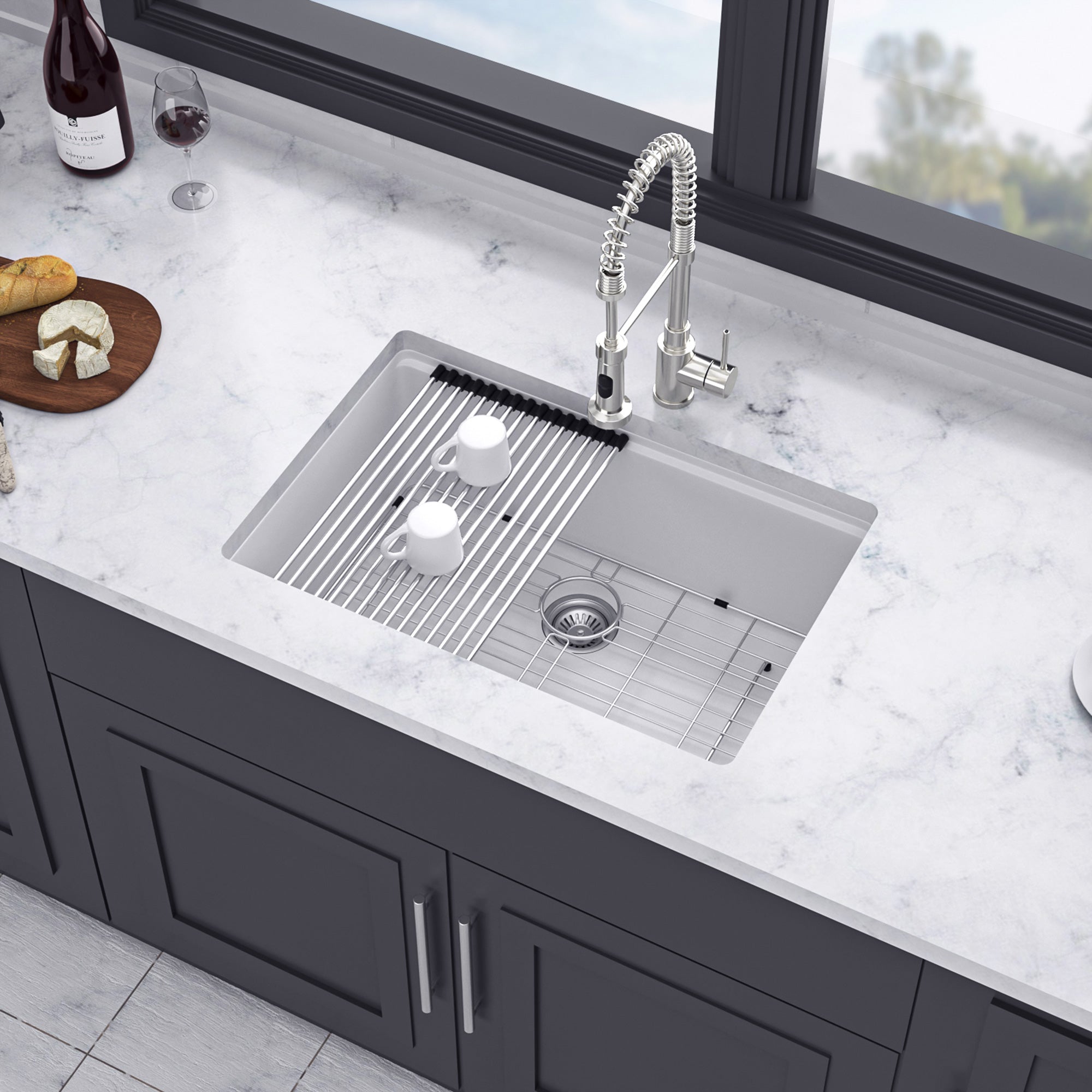 28" x 19" Undermount Single Bowl Quartz Composite Workstation Sink, Matte White